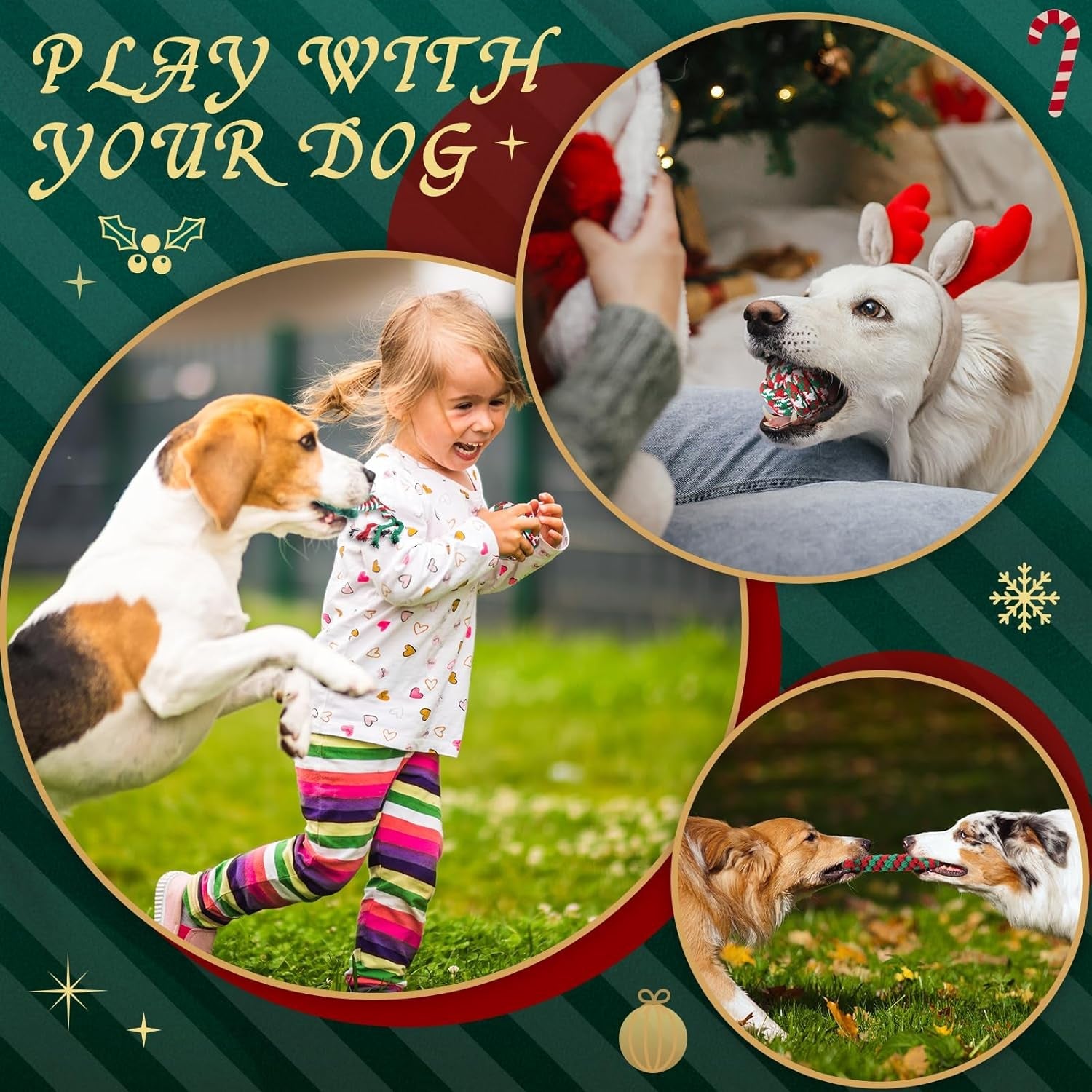 30 Pcs Christmas Dog Chew Toys Puppy Dog Rope Toys Bone Shape Candy Cane Assorted Styles Dog Tug of War Toys for Aggressive Chewers Small Medium Large Breed Pet Teething