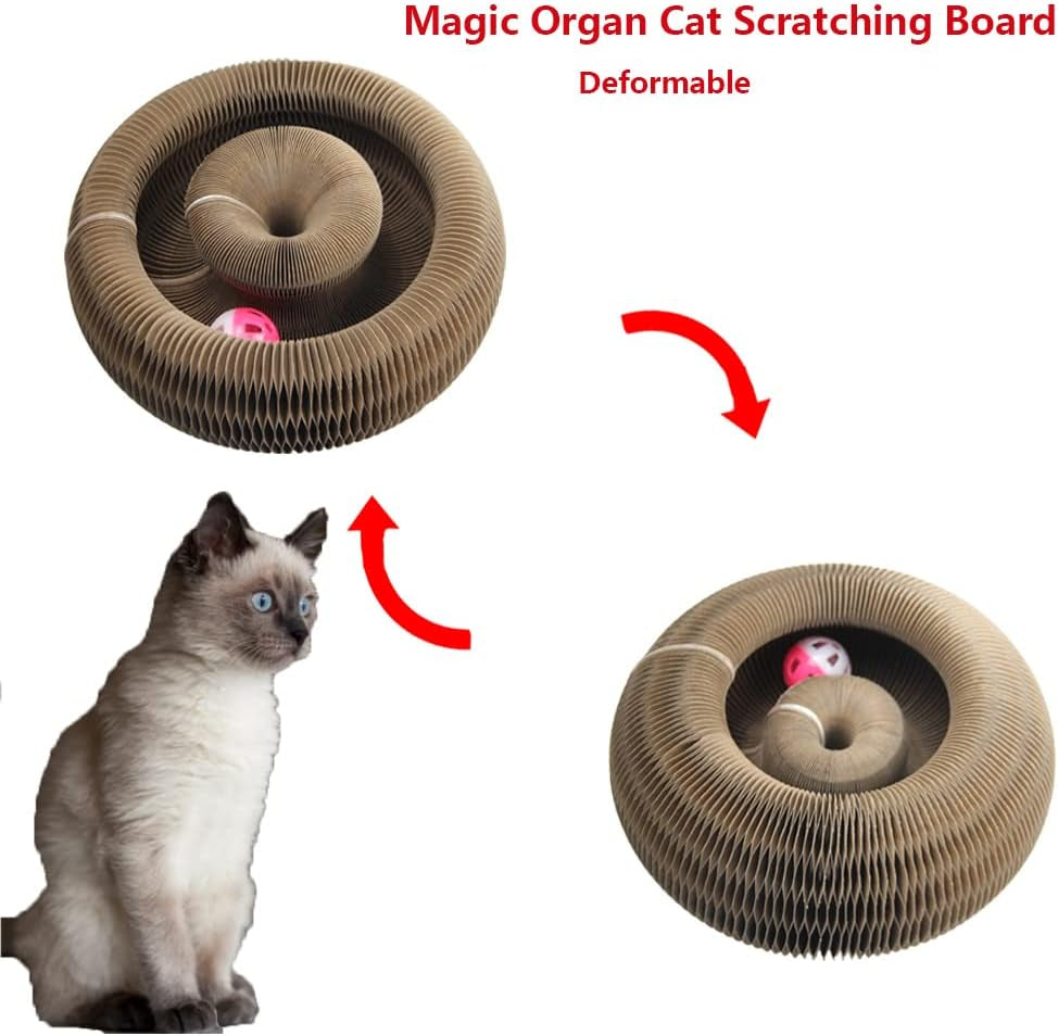 Magic Organ Cat Scratching Board with Toy Bell, Cat Scratcher for Grinding Claw, Cardboard Cat Scratcher Board Foldable