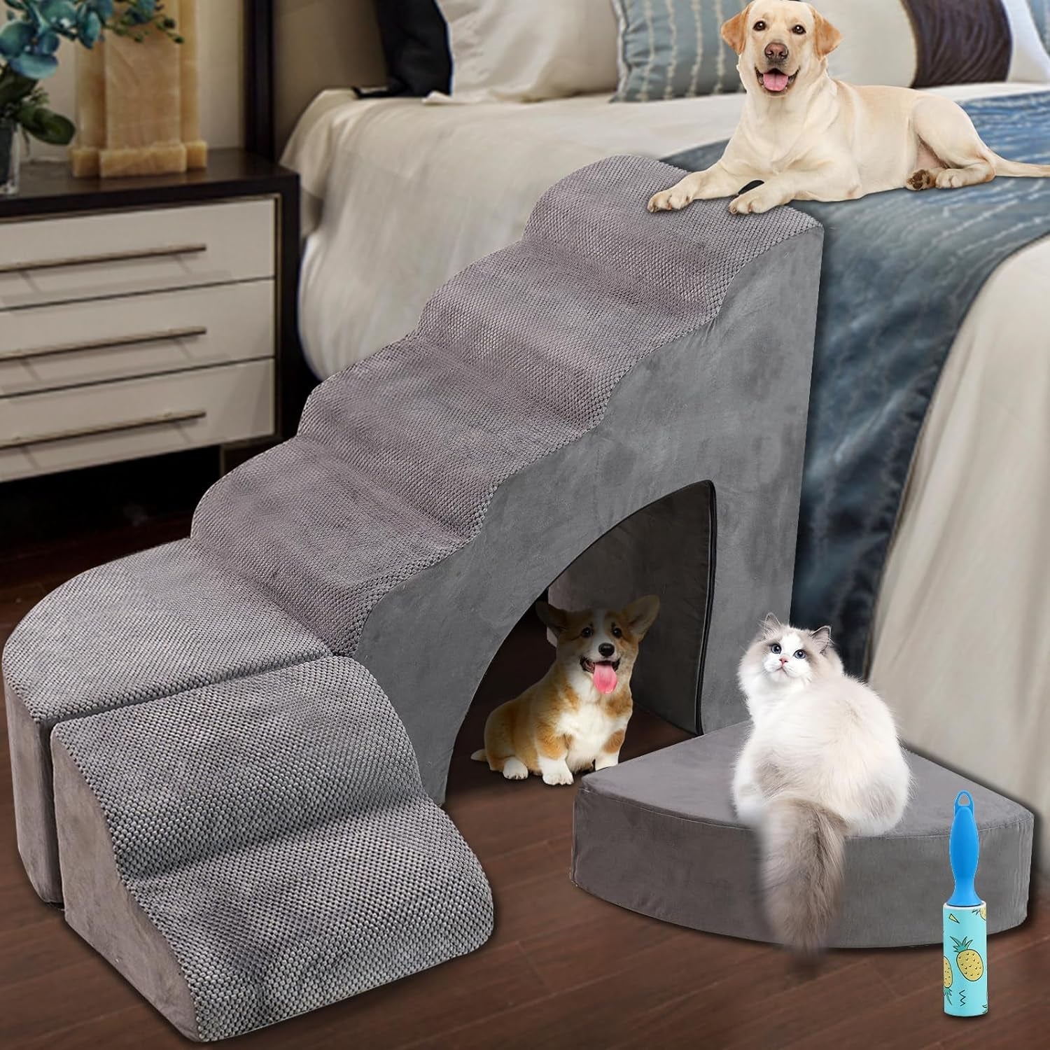 Foam Dog Stairs & Steps Ramps for High Beds 30-36 Inches High Tall, Litail 6 Step Pet Stairs/Steps for High Beds 30 Inch Large Dogs, Non-Slip Dog Ramps for Small Dogs, for Older Dogs/Cats Injured