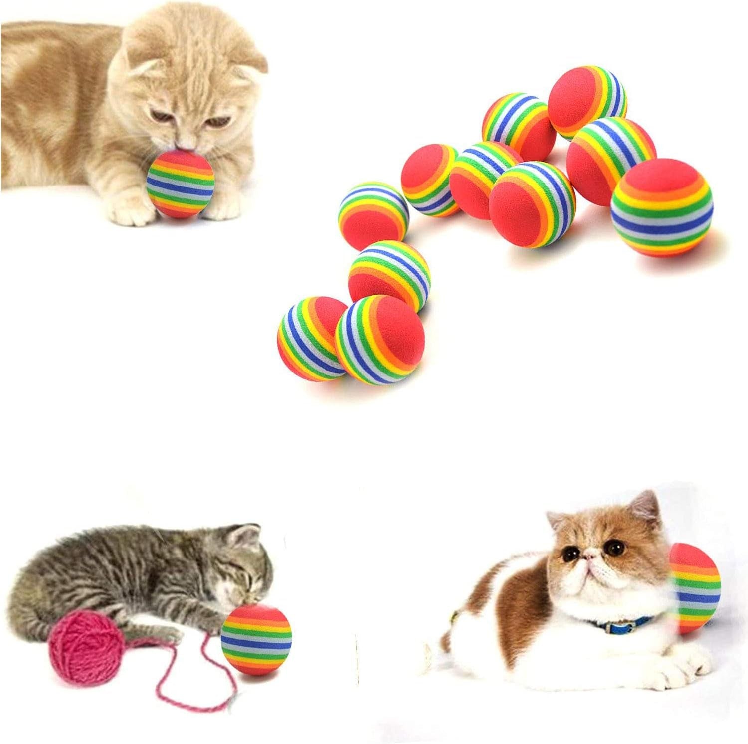 12PCS Foam Balls for Cats, Colorful Rainbow Ball Cat Toy Sponge Ball Cat Toy Ball Soft Pet Ball Toy for Cat Puppy Kitty