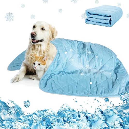 Dog Cooling Blanket - Lightweight & Washable Ice Silk Cotton Bed Blanket for Small Medium Large Dogs, Summer Sofa Pet Bed Cover Cooling Mat for Pets and Owner Sleep (Large 36"× 51")