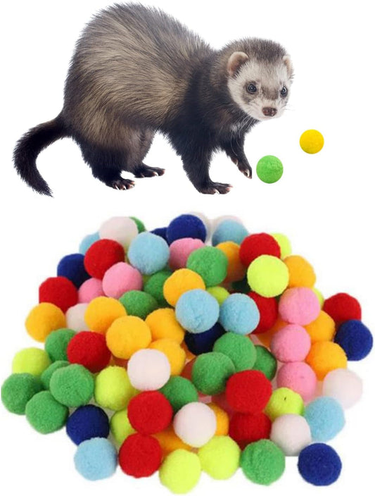 30 Pcs Ferret Pom Pom Toy Balls Set - Soft Colorful Lightweight Plush Interactive Quiet Pompom Balls Training Playing Exercise Scratch Chew Toys for Indoor Ferret Cat Kitten Assorted Colors (30 Pcs)