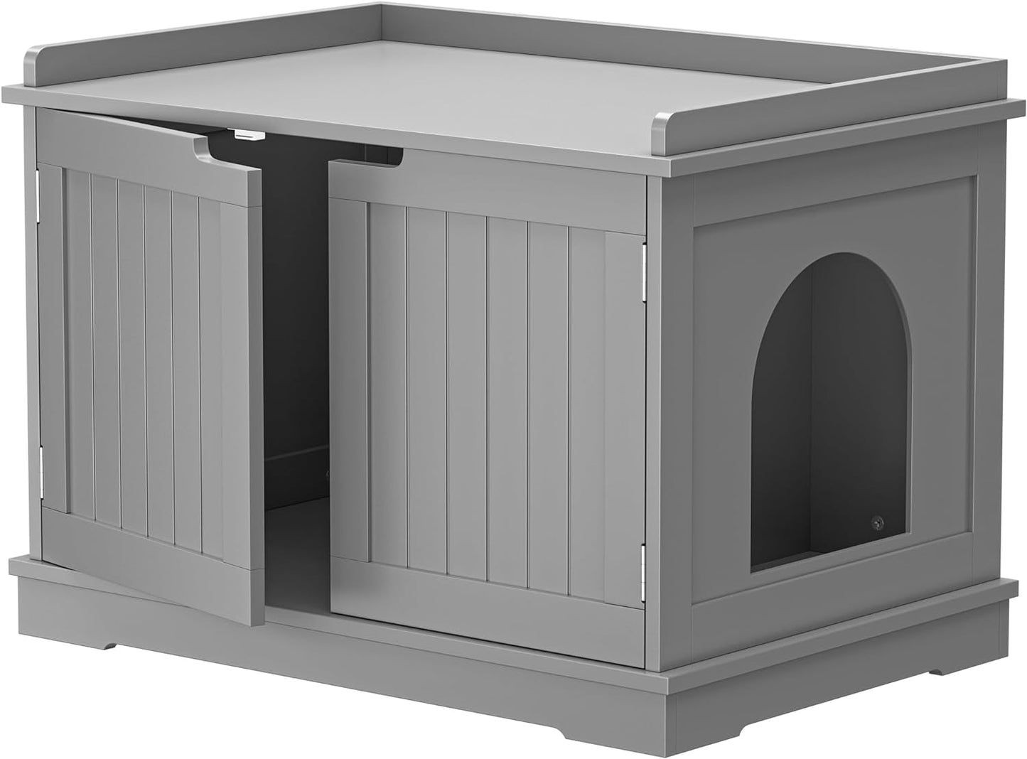 ZENY Cat Litter Box Enclosure, Cat Litter Box Furniture Hidden, Wooden Cat Litter Cabinet with Divider, Modern Cat Washroom Storage Bench，Fit Most of Litter Box, Gray