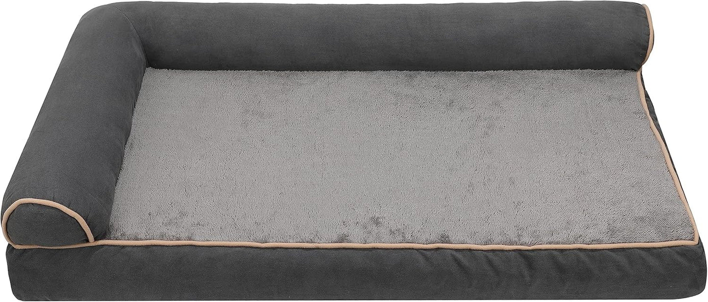 Jumbo XL Orthopedic Dog Bed - Two-Tone Faux Fur & Suede L-Shaped Chaise with Removable Washable Cover