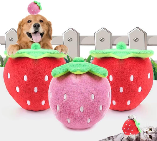 3 PCS Strawberry Style Squeaky Plush Dog Toys - Small Breed Puppy Chew Toys - Chewing Toys for Dogs - Small Dog Plush Toys