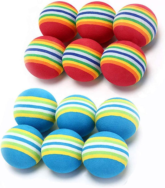 12 Pack 2 Color Rainbow Cat Toy Balls Soft EVA Foam Interactive Indoor Kittens Favorite Toys 1.38" Dia. Small Dogs Puppies Toy Balls Bulk Activity Chase Quiet Play Sponge Ball