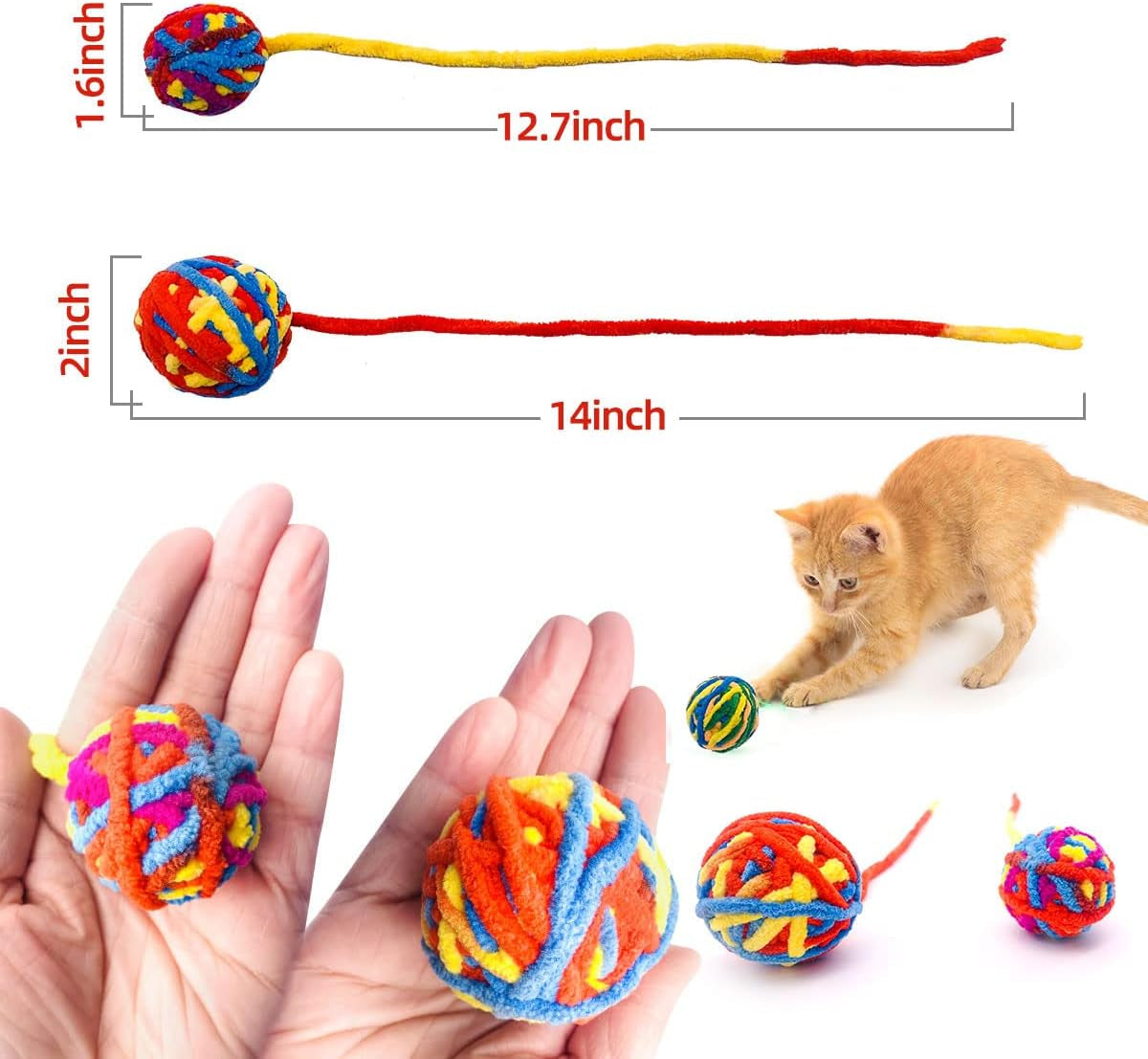 10 Pcs Cat Toy Balls with Bell for Indoor Kitty Interactive round Kittens Mint Toys Catnip Woolen Yarn Ball Built in Bell 2 Sizes Interaction Play Training and Chewing Accessories