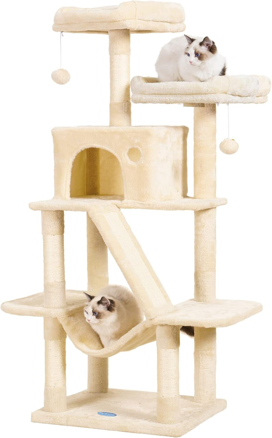 Hey-Brother Cat Tree, 53 Inch Cat Tower for Indoor Cats, Cat House with Padded Platform Bed, Toy Balls, Large Cozy Condo, Hammocks and Sisal Scratching Posts, Light Gray MPJ019-SW