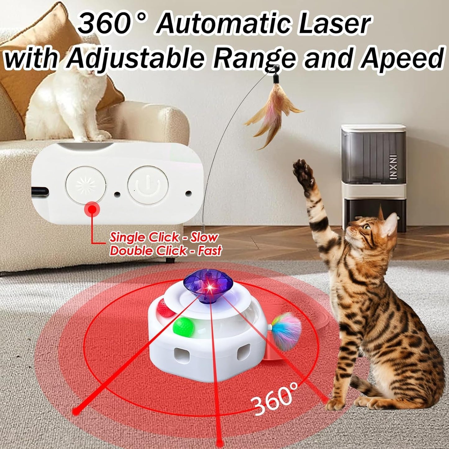 4 In1 Automatic Laser Cat Toy, Interactive Kitten Toy Cat Laser Pointer Toy, Fluttering Butterfly Electronic Cat Toy, Moving Ambush Feather, Track Balls, Cat Interactive Toys for Indoor Cats