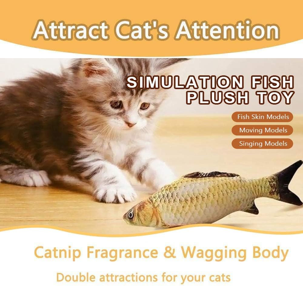 2 Pack Flopping Fish Cat Toy,Electric Moving Fish Toys for Indoor Cats,Realistic Plush Simulation Dancing Wagging Fish Cat Toy Catnip Kicker Bite Toys, Motion Kitten Toy, Interactive Chew Cat Toys