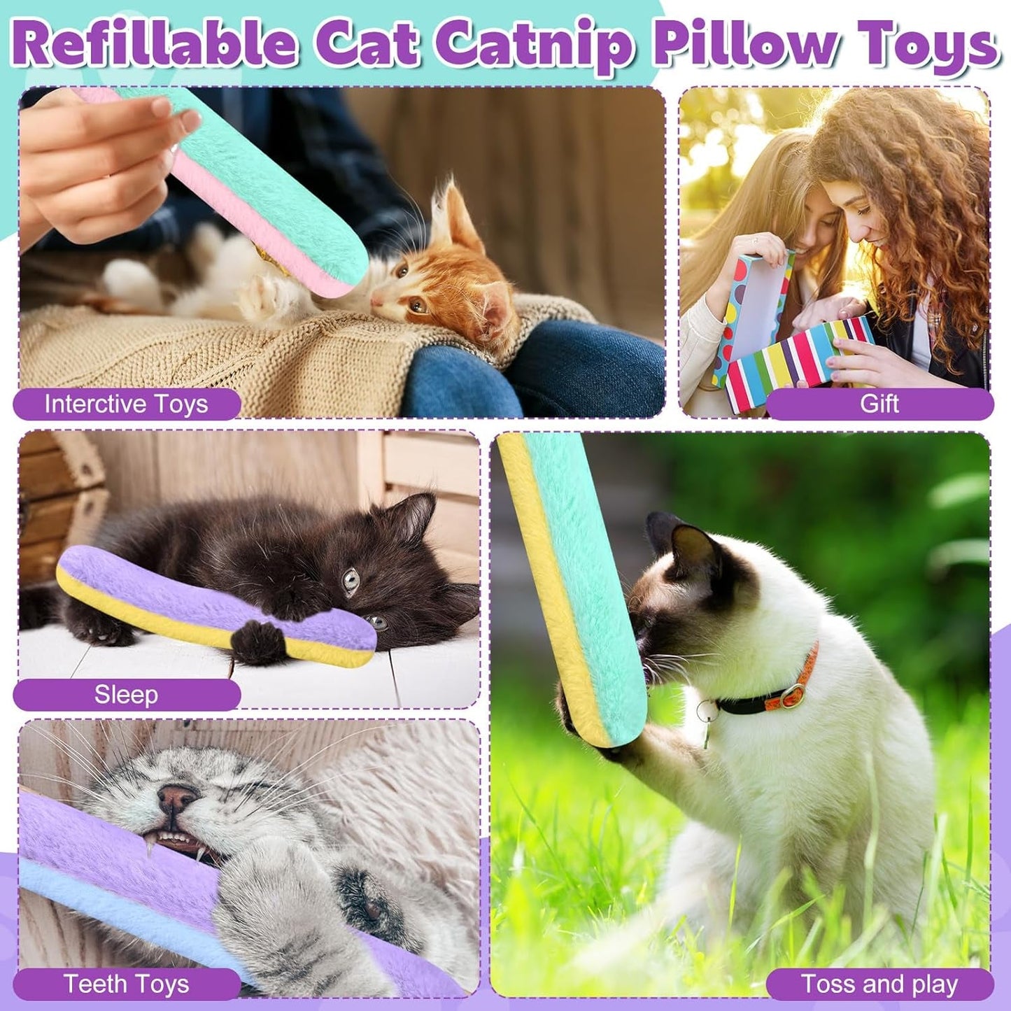 12 Pack Catnip Toys Bulk Refillable Cat Catnip Pillow Toys Catnip Toys, Cat Toys with Catnip, Interactive Cat Chew Toy Soft and Durable Cat Toys for Kitten Small Indoor Cats