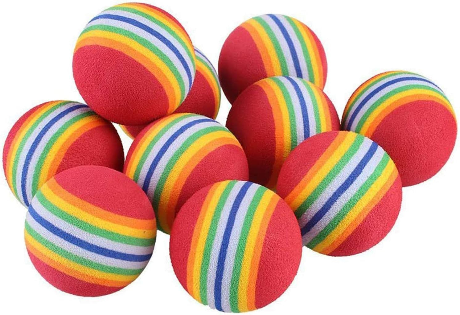 12 Pack 2 Color Rainbow Cat Toy Balls Soft EVA Foam Interactive Indoor Kittens Favorite Toys 1.38" Dia. Small Dogs Puppies Toy Balls Bulk Activity Chase Quiet Play Sponge Ball