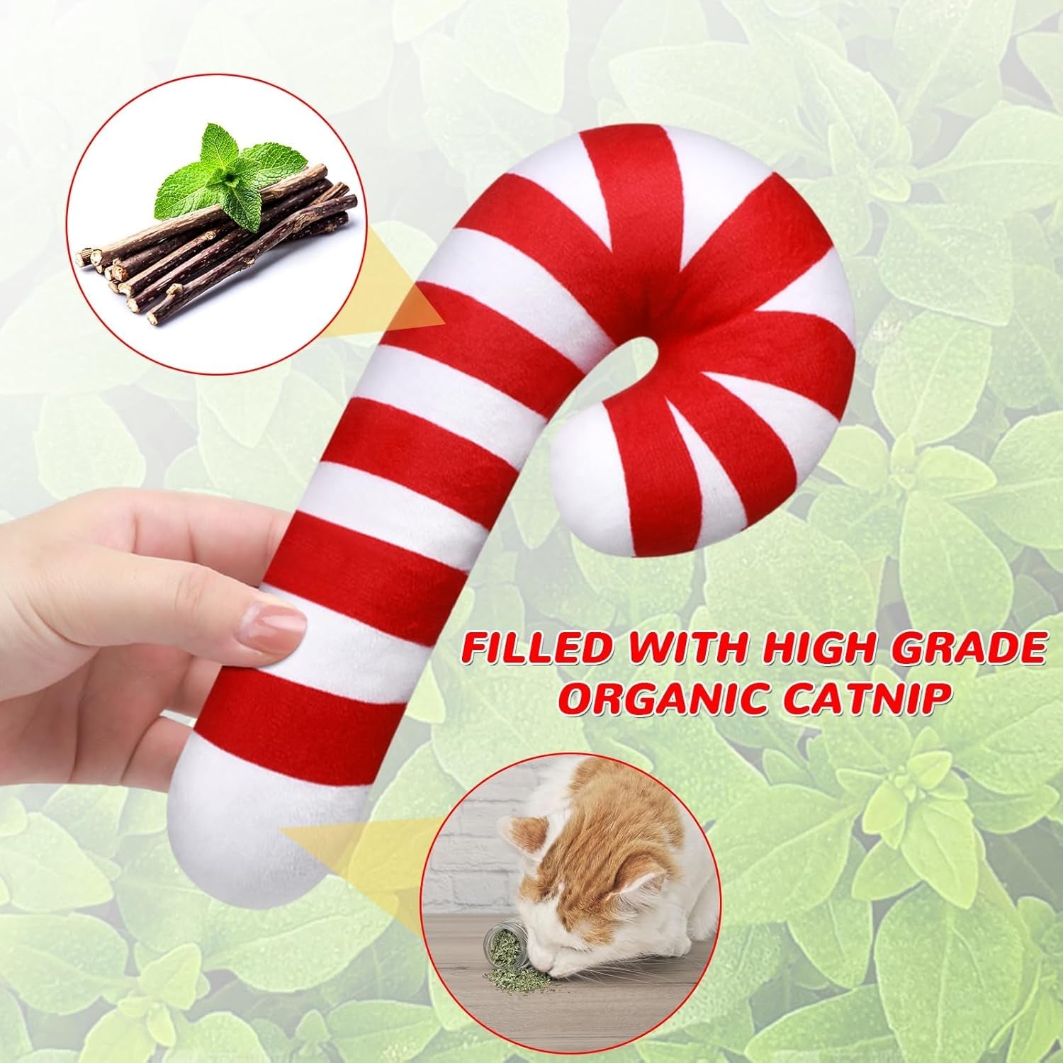 4 Pcs Christmas Catnip Cat Toys Gifts Cat Kicker Toy Peppermint Candy Cane Resistant Cat Toy Catnip Filled Toys for Cat Teeth Chew Durable Cat Pillow Gift for Indoor Cat Kitten 8 Inch