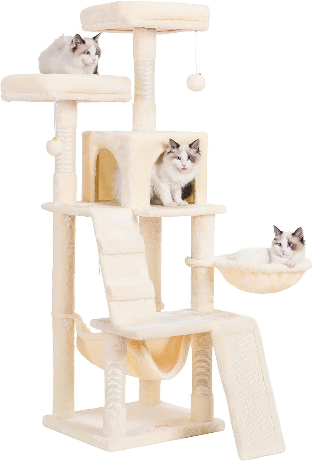 Heybly Cat Tree, Cat Tower for Indoor Cats,Multi-Level Cat Furniture Condo for Cats with Padded Plush Perch, Cozy Basket and Scratching Board Light Gray HCT014W