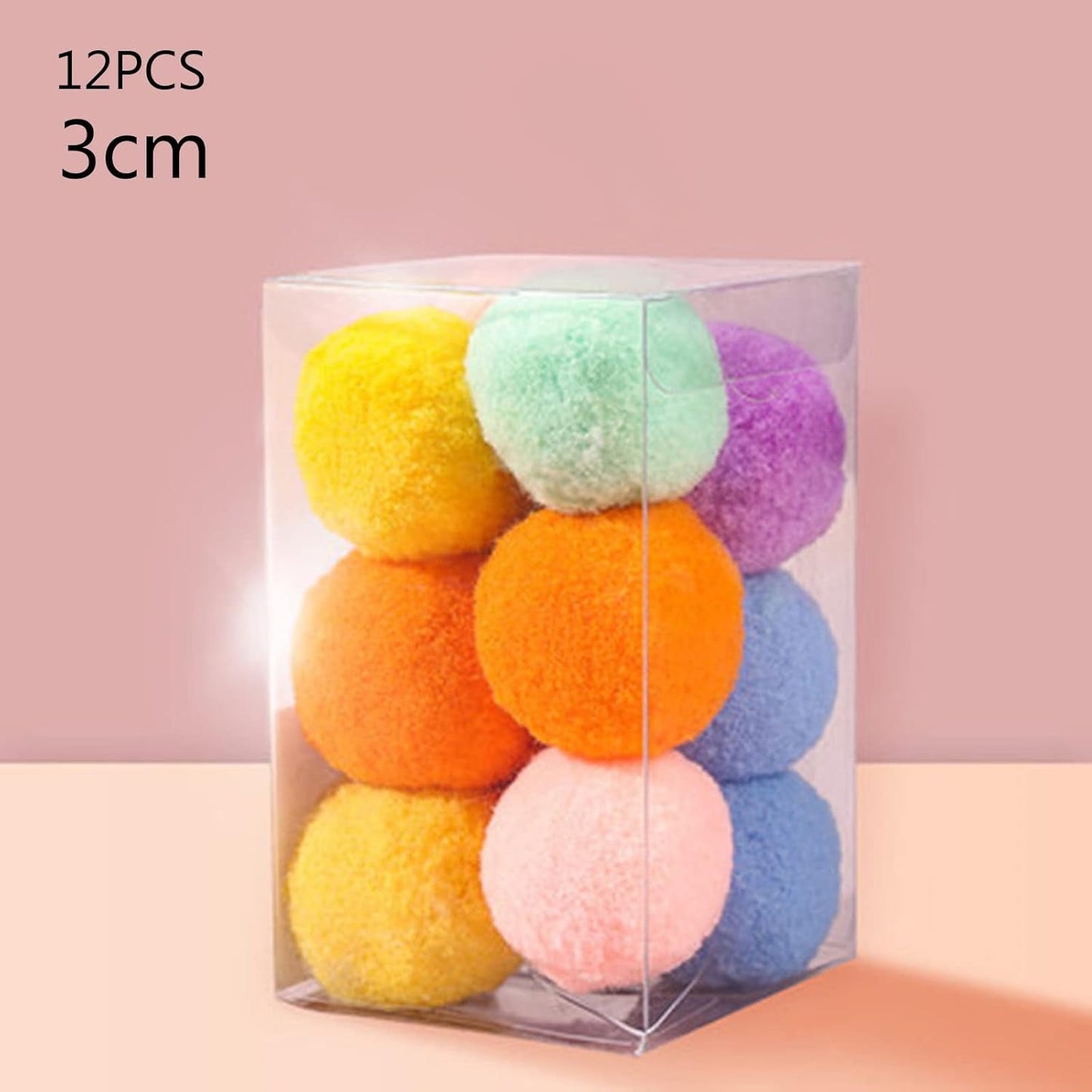 12Pcs for Cat Toy 1.8"" / 1.2"" Soft Kitten Pompon Toys Indoor Cats Interactive Playing Quiet Ball Cats Favorite Toy Cat Toys Plush, Single Color