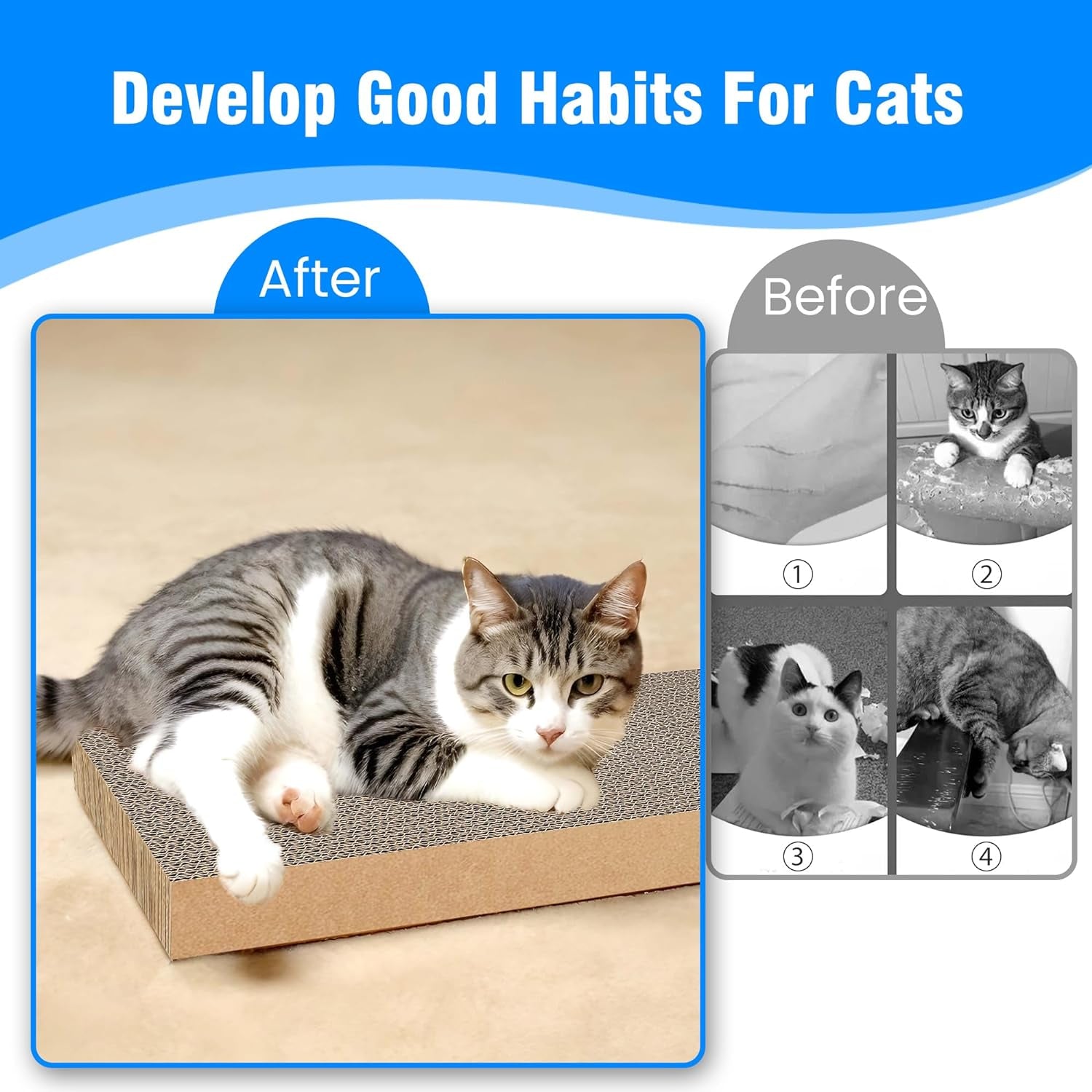 4 Packs Cat Scratcher, Cat Scratching Board for Indoor Cats and Kitten, Large Size Cat Scratching Pad, Durable&Premium Recyclable Cardboard Cat Scratcher