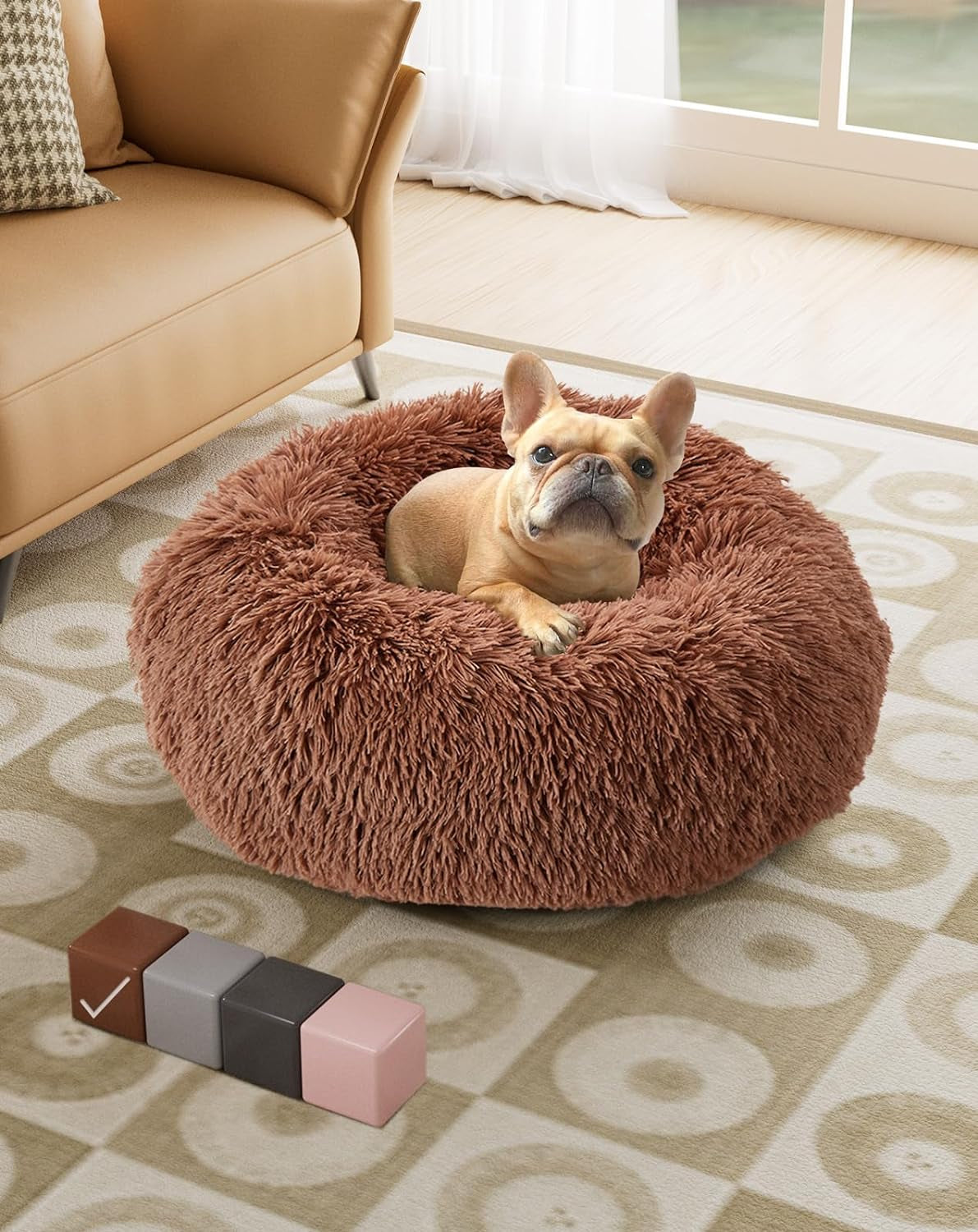 Calming Donut Bed for Dogs and Cats, Ultra Soft Circle Bed, Cozy, Waterproof, Zipper Cover, 30 in Bed, Medium Dog Bed (Gray)