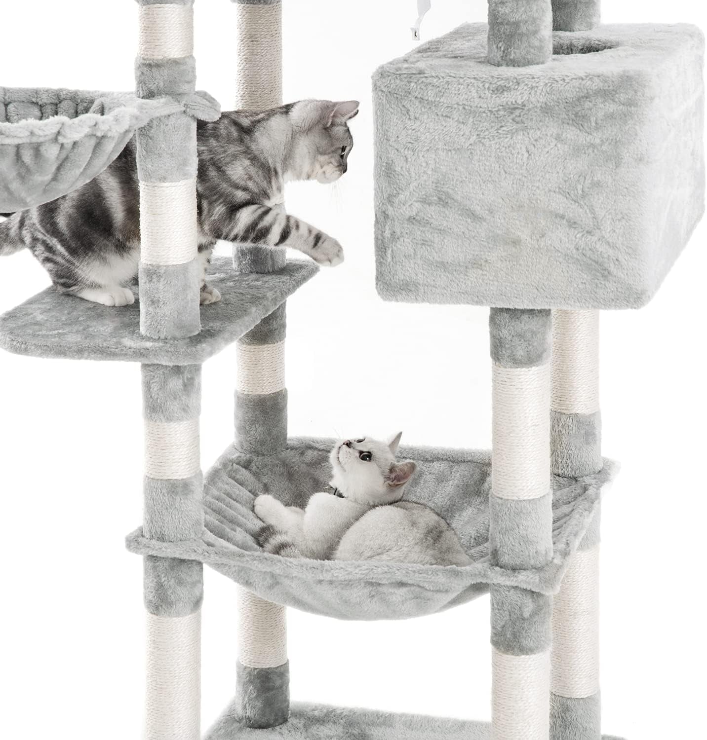 Kilodor Tall Cat Tree, 75Inch Cat Tower Multi Level Condo with Large Hammocks, Scratching Posts,Plush Perches Cat Activity Center Light Gray