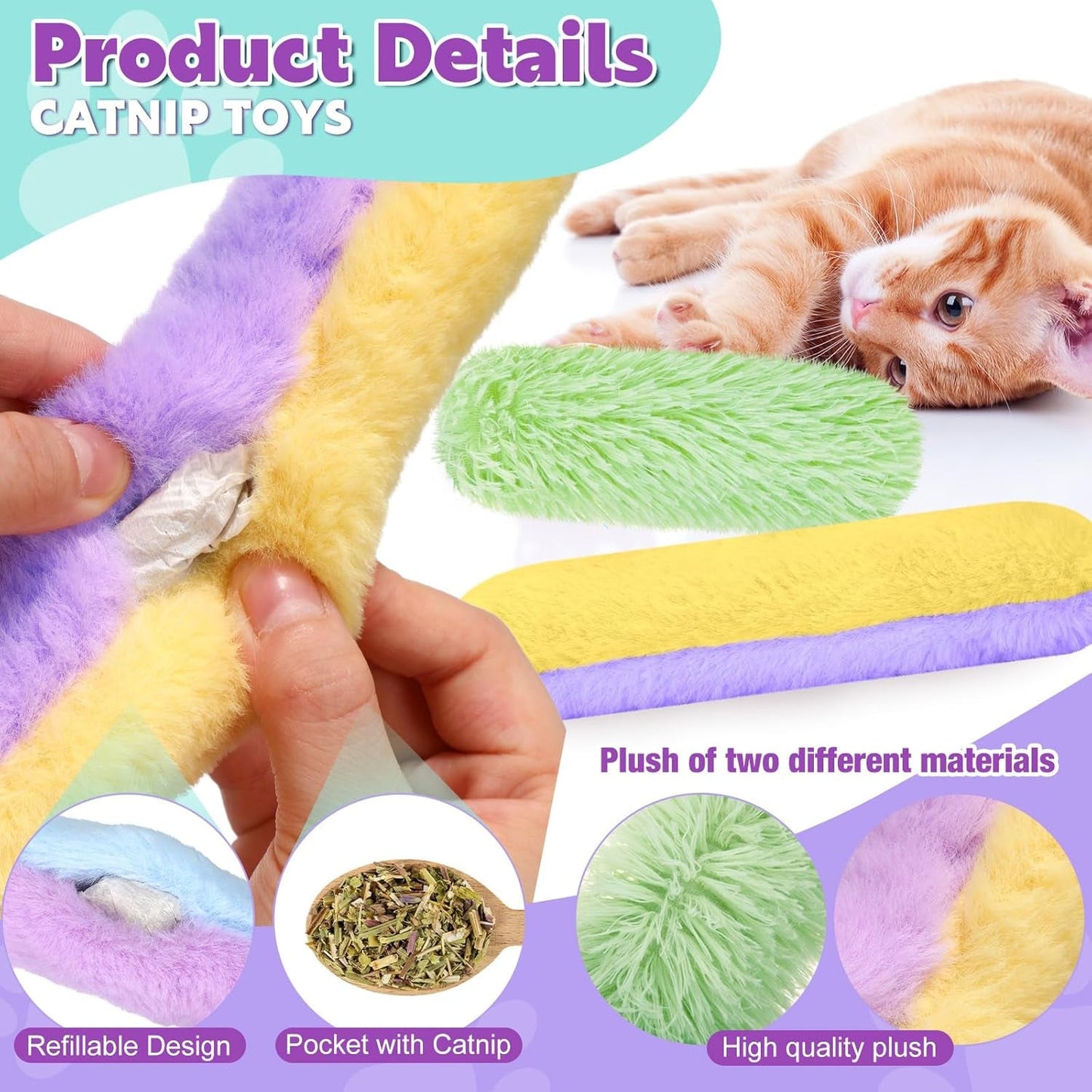 12 Pcs Cat Pillow Catnip Toys Bulk Soft and Durable Pillows Toy Cat Interactive Toy with Catnip Plush Cat Chew Teething Clean Toy for Indoor Cats Chewing