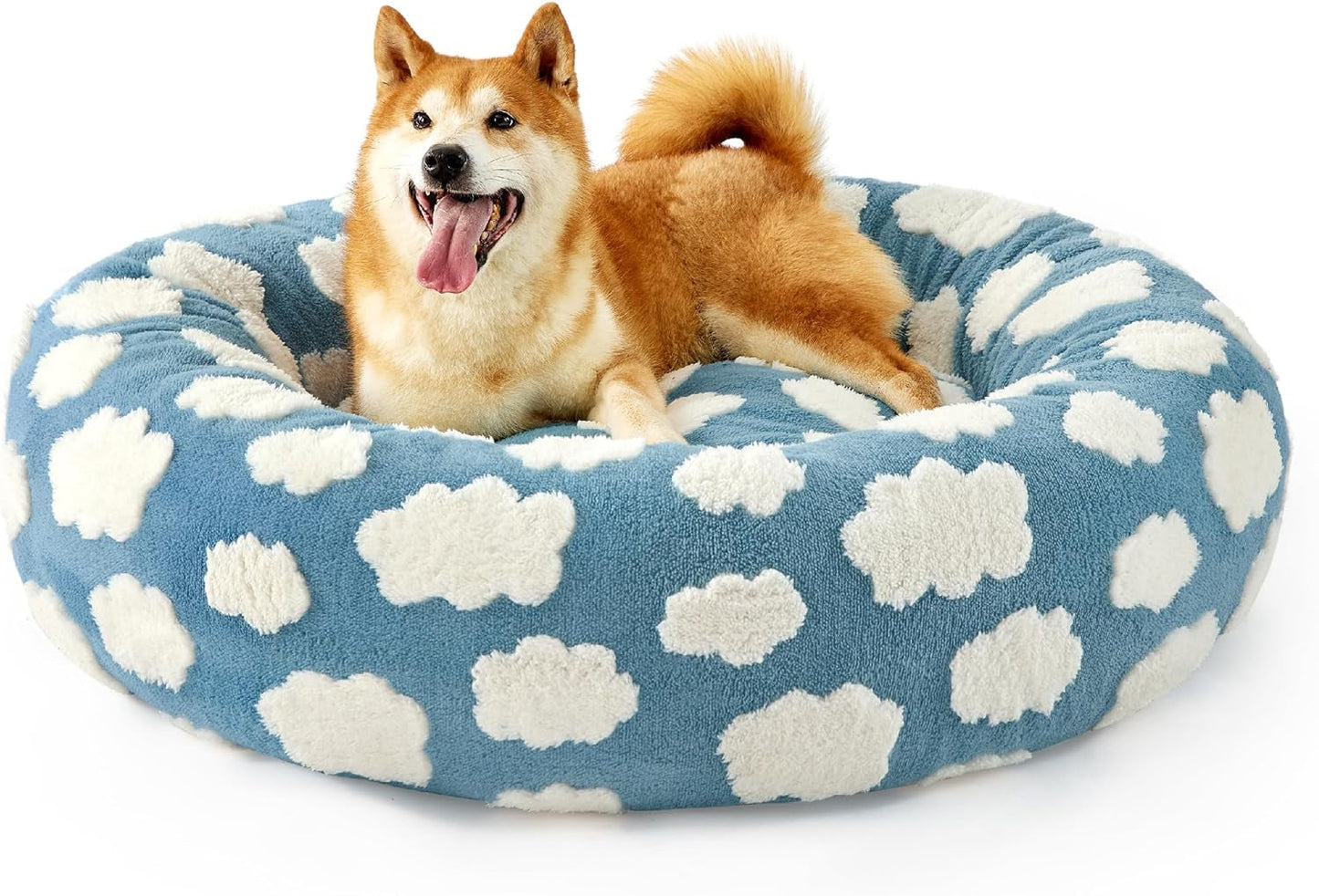 Lesure Donut Small Dog Bed - round Cat Beds for Indoor Cats Calming Pet Beds, Cute Modern Beds with Jacquard Shaggy Plush & anti Slip Bottom, 30 Inch, Blue