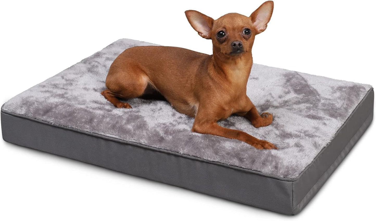 Dog Crate Bed Waterproof Deluxe Plush Dog Beds with Removable Washable Cover Anti-Slip Bottom Pet Sleeping Mattress for Large, Medium, Jumbo, Small Dogs, 35 X 22 Inch, Gray