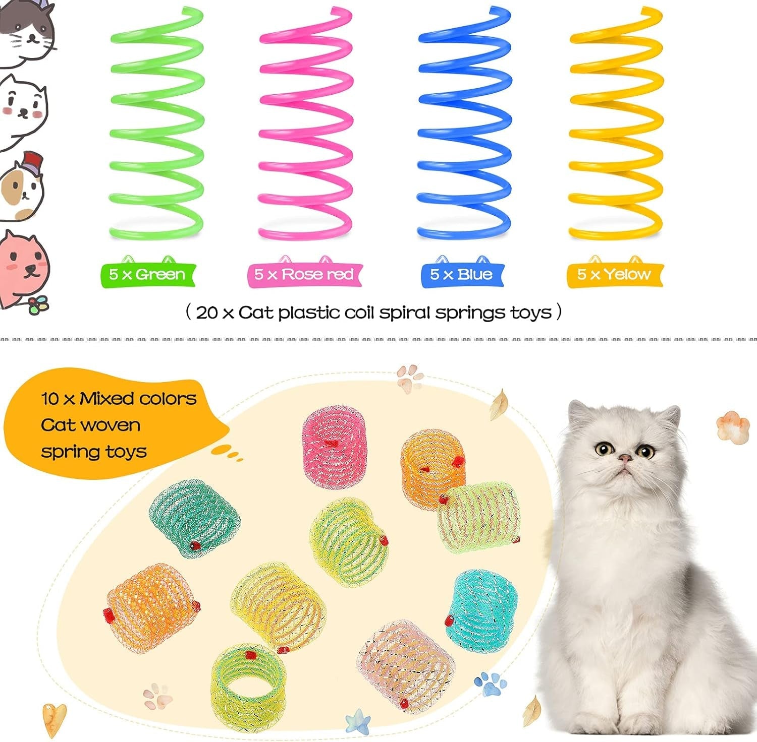 30 Pieces Cat Springs Cat Spiral Toys Cat Fetch Chew Toy Kitten Pet Plastic Coil Spiral Springs for Kitten Bouncing Play Training, 2 Styles