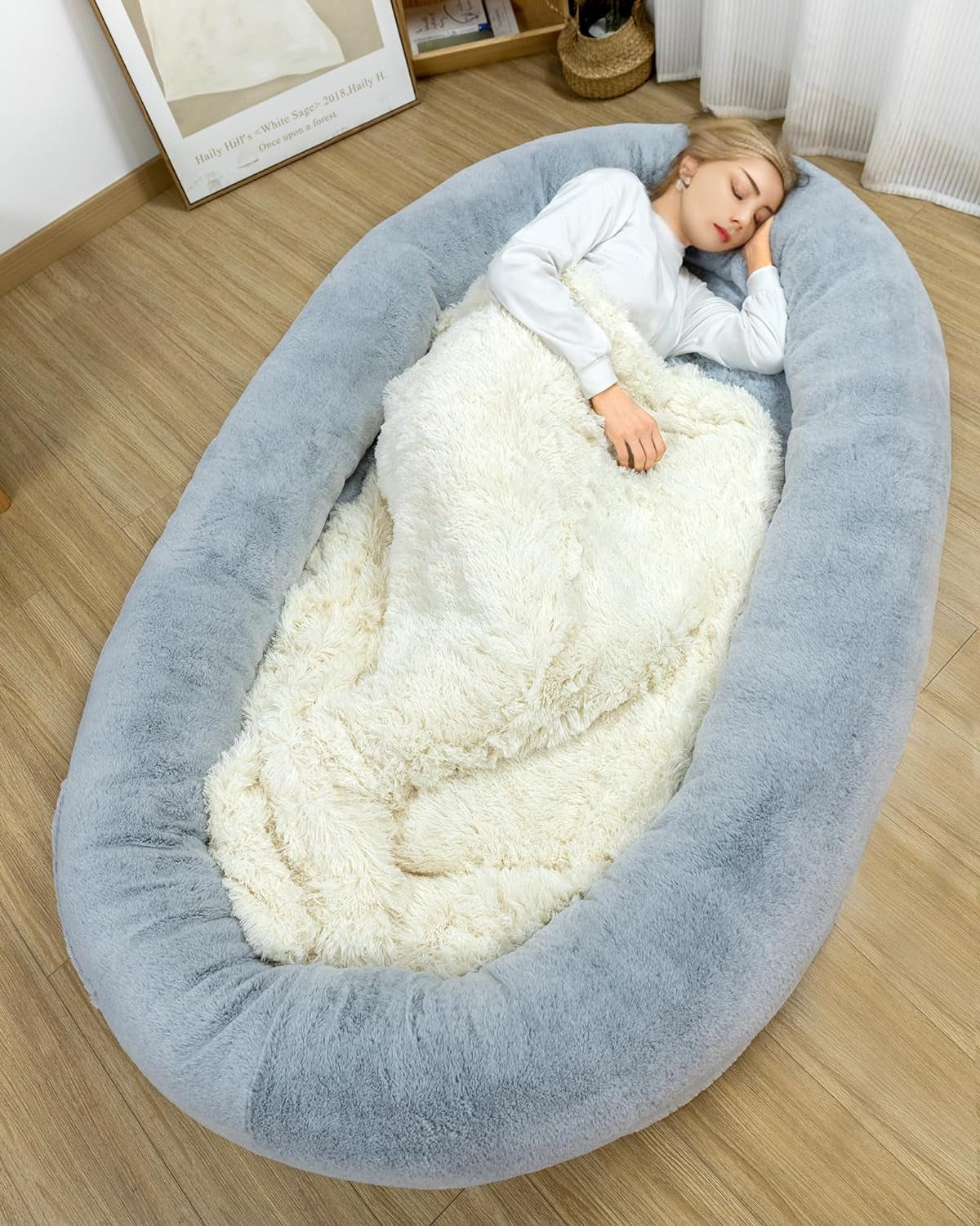 ANWA Large Human Dog Bed (71"X45"X12"), Luxury Fur Human Dog Bed for People Adults, Detachable and Machine Washable Giant Dog Bed for Humans with Soft Blanket