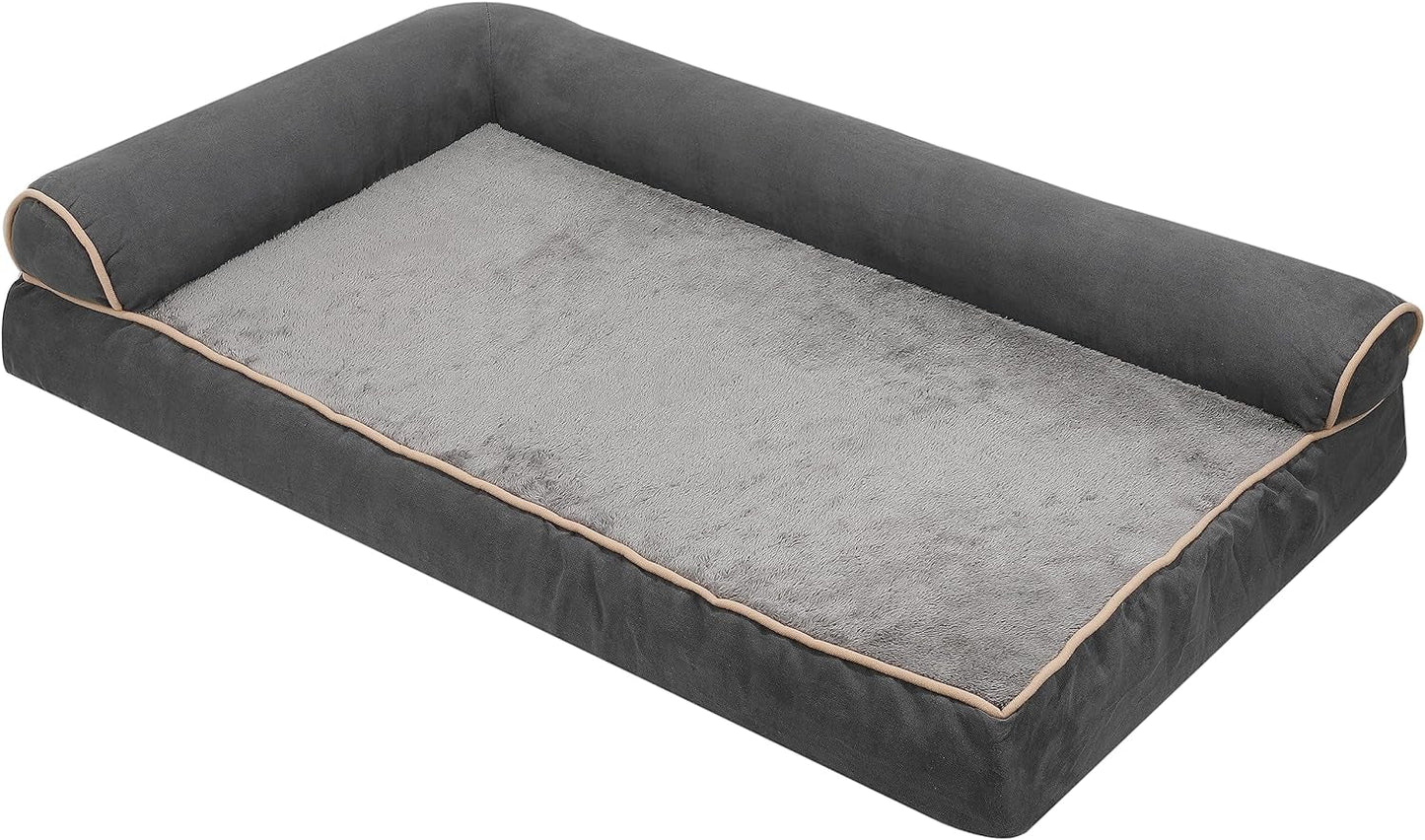 Jumbo XL Orthopedic Dog Bed - Two-Tone Faux Fur & Suede L-Shaped Chaise with Removable Washable Cover