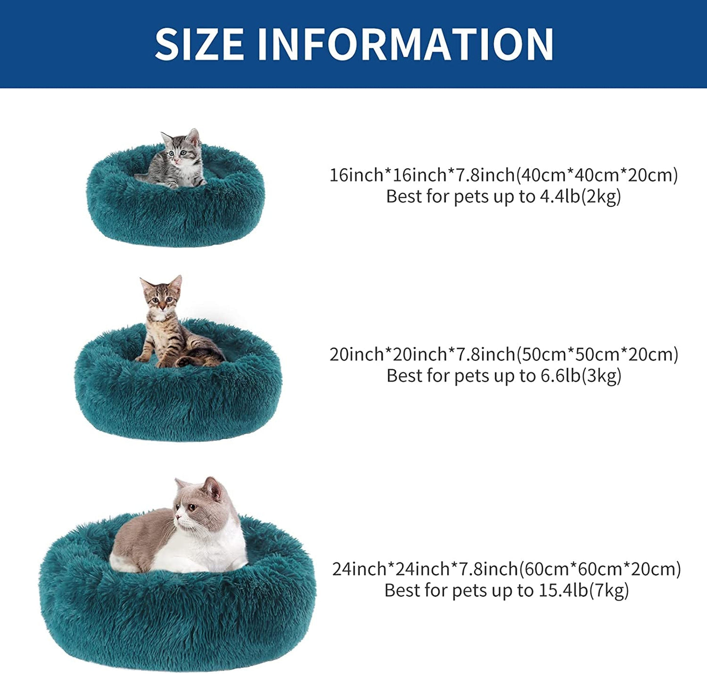 BVAGSS Small Dog Bed,Anti-Anxiety Donut Cuddler Cozy Soft round Bed,Calming Plush Washable round Fluffy Pet Cushion Bed for Puppy & Kitten MW002 (20 Inch, Cyan)