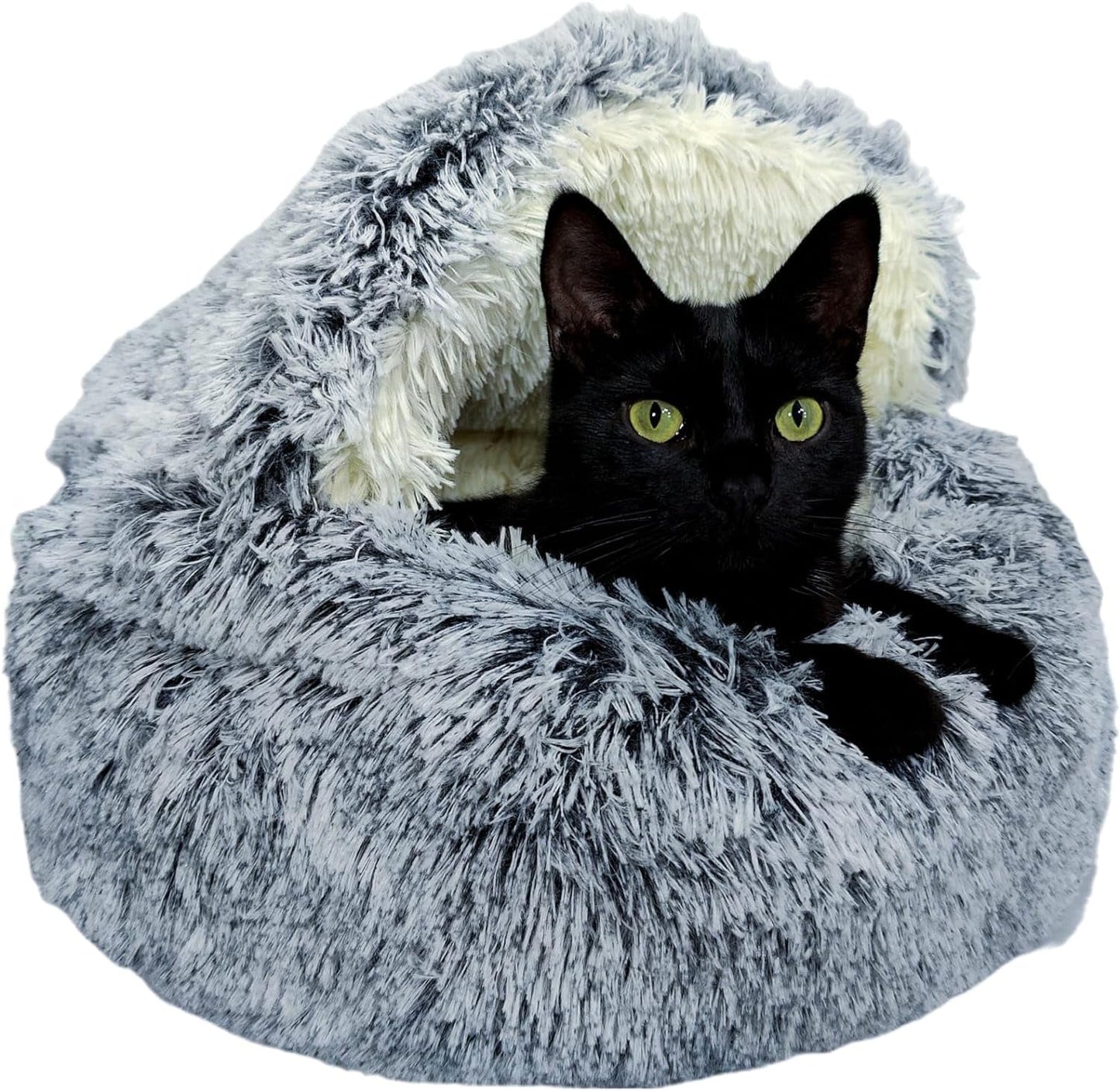 Cat & Dog Cave Bed - Plush round Dog Beds for Small Breeds & Indoor Cats - Calming Hooded Cocoon with Cozy Donut Design - Machine-Washable & Easy to Clean - Non-Slip Bottom - (20×20Inch, Grey)