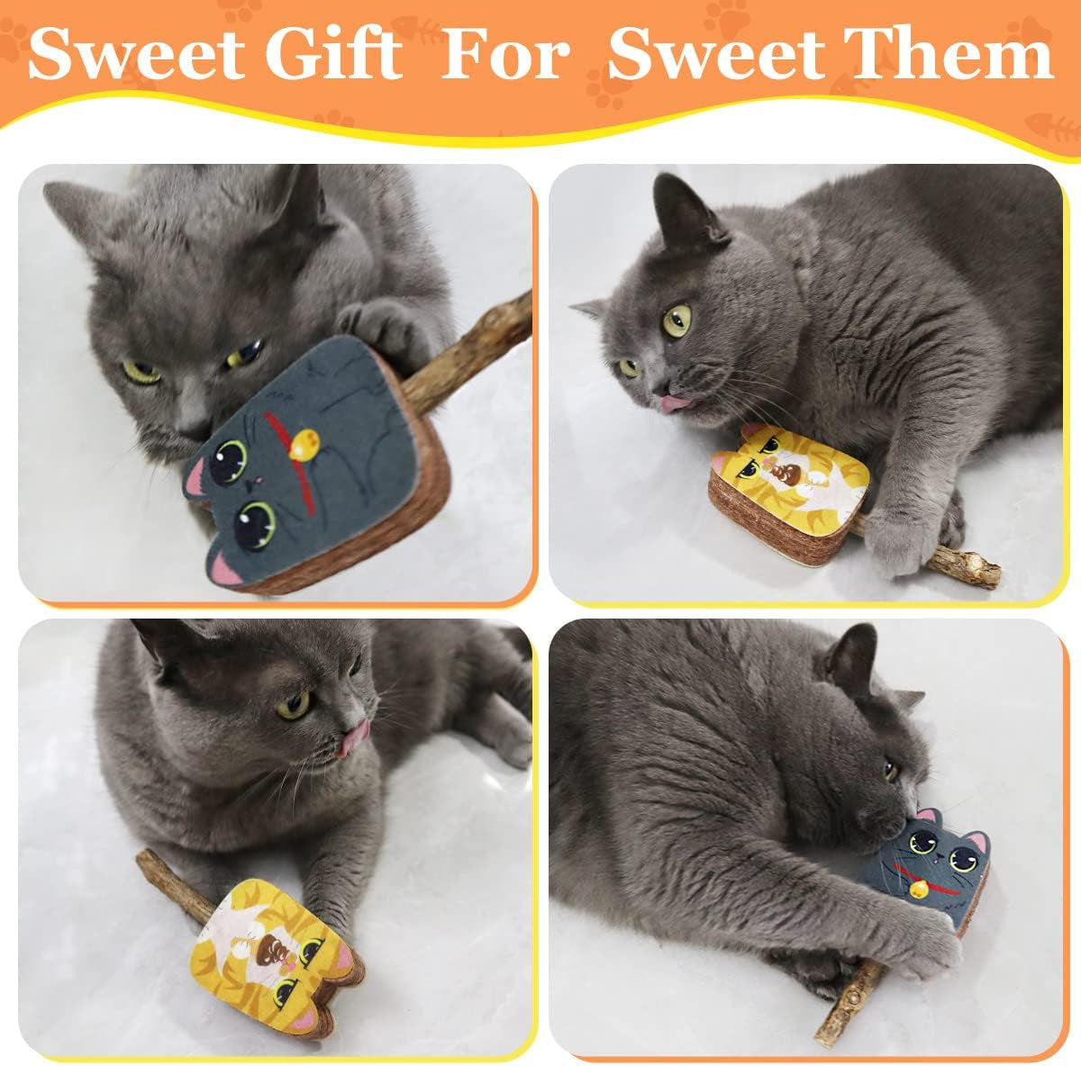 2-Piece Wool Felt Cat Toys with Silvervine Stick for Indoor Cats,Catnip Toys Cat Teeth Cleaning & Scratching Toys