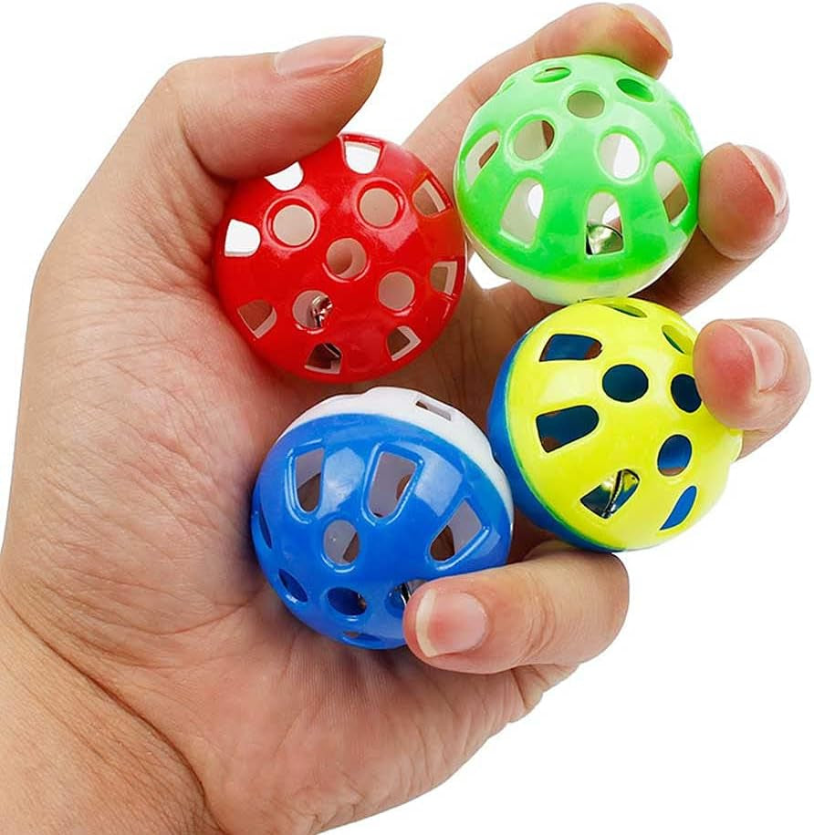 12PCS 4CM Cat Toy Ball with Bell, Pet Toy Cat Bell Ball Cat Toy with Bell Cat Jingle Balls for Cats Kitten, Plastic Cat Toys Jingle Balls Pounce Chase Rattle Ball Toys Random Color