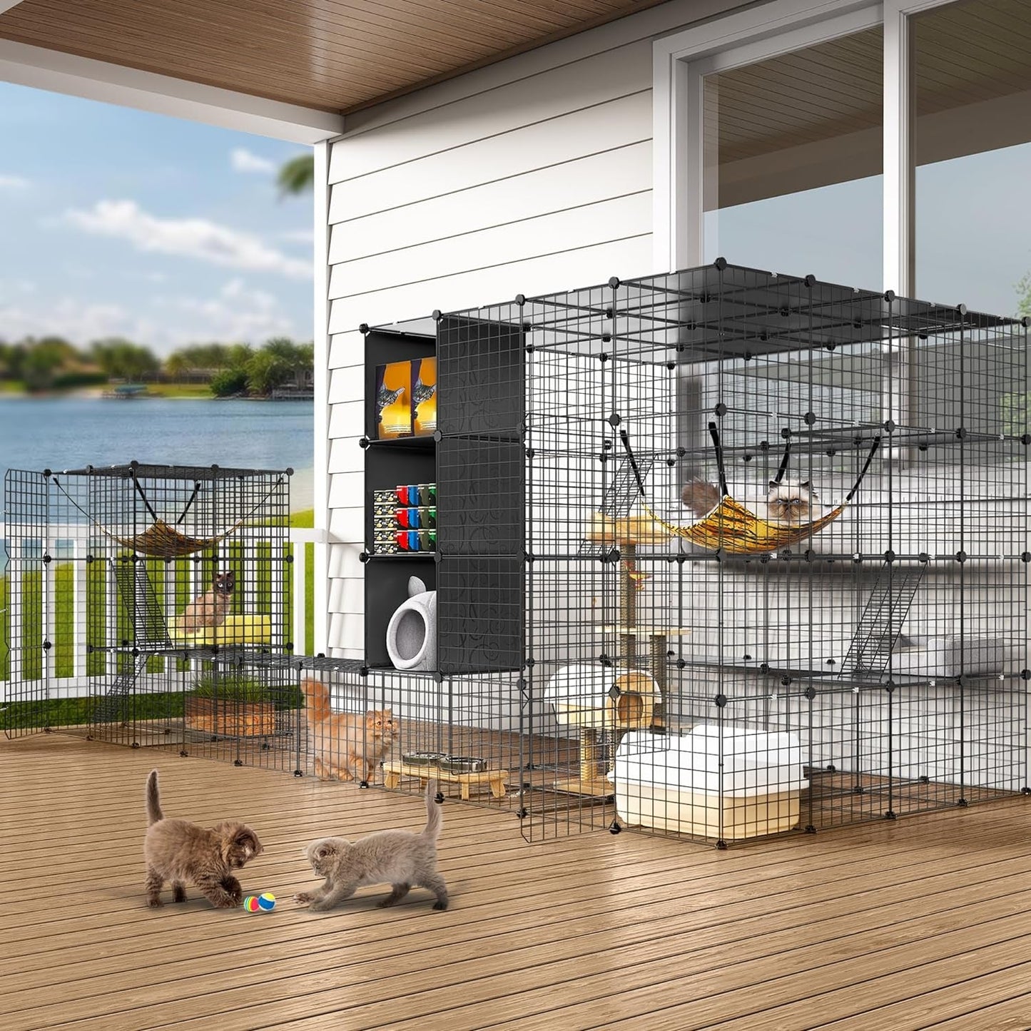 YITAHOME 4 Tier 55" Cat Cage Large Enclosures with Hammock Detachable Metal Wire Crate Kennels Indoor/Outdoor Small Animal House Fence for 1-4 Cats,Diy Pet Crate Playpen