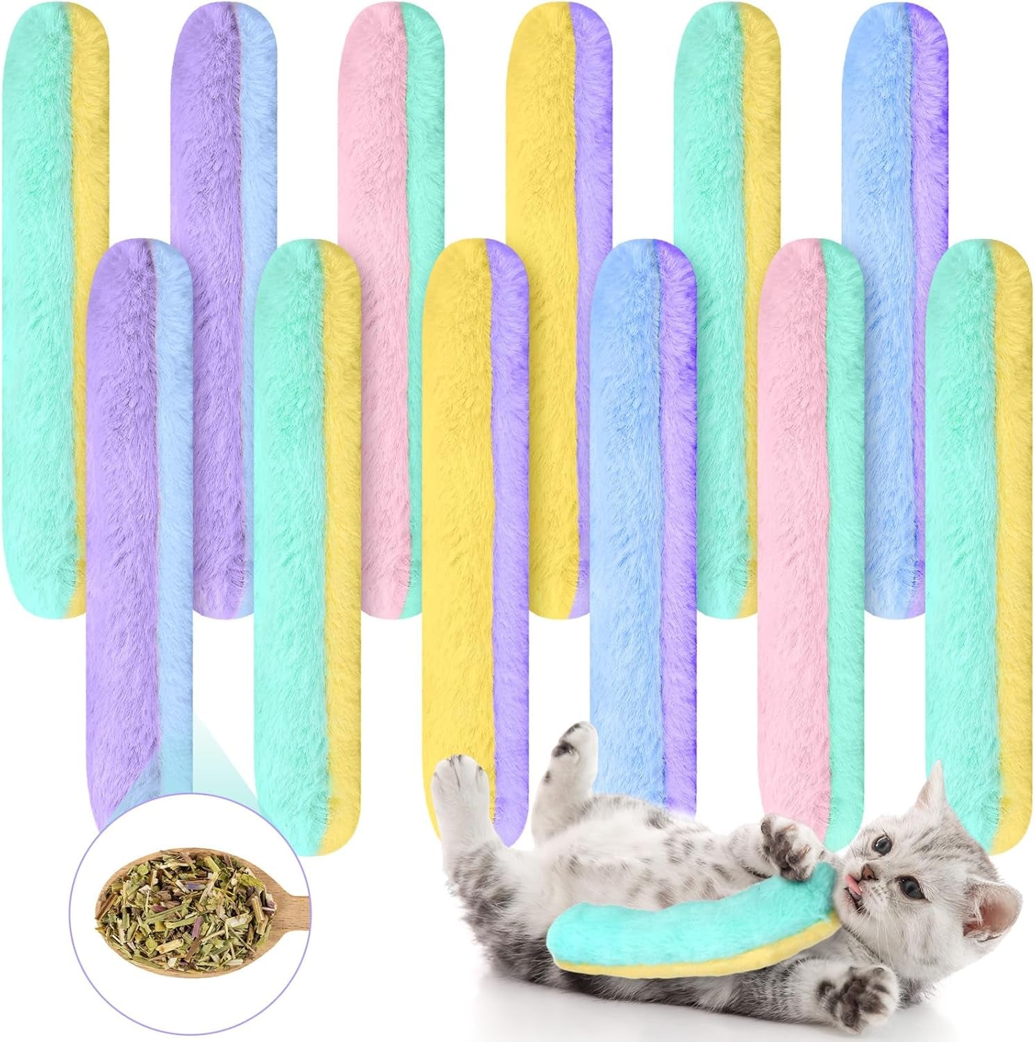 12 Pack Catnip Toys Bulk Refillable Cat Catnip Pillow Toys Catnip Toys, Cat Toys with Catnip, Interactive Cat Chew Toy Soft and Durable Cat Toys for Kitten Small Indoor Cats