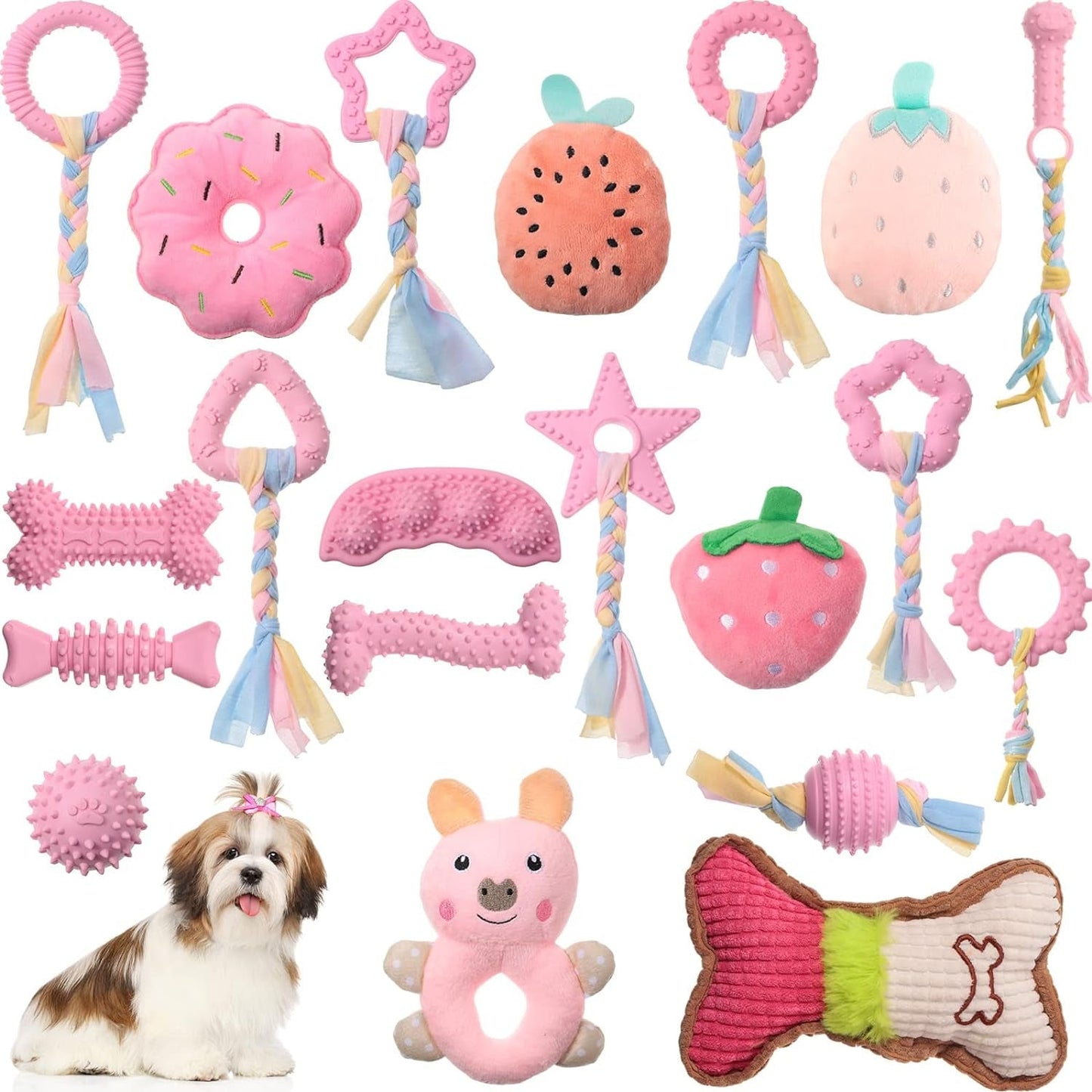 20 Pcs Puppy Toys for Teething Chew Toys for Small Dogs Cute Yellow Soft Squeaky Puppy Teething Toys Rubber Outdoor Interactive Dog Toys for Puppies Small Breed Cleaning Doggy Teeth