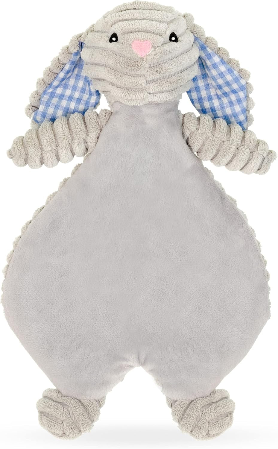 12 Inch Plush Pet Toy Corduroy Bunny Flattie with Squeaker and Crinkle Tan & Gray Dog Chew Toy