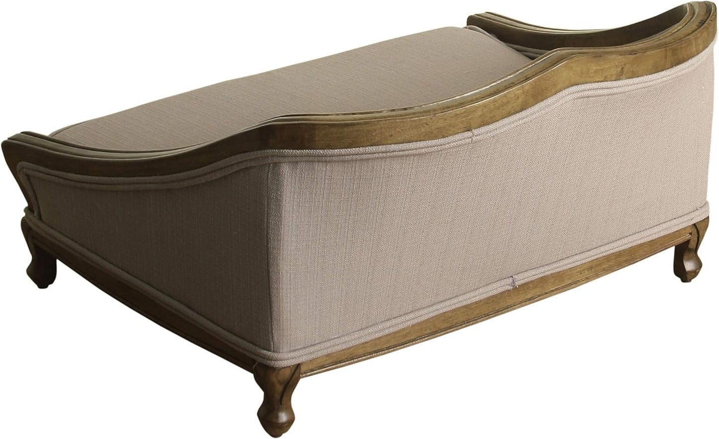 Homepop Decorative Upholstered Arched Pet Bed with Wood Frame, Natural, Small, Dark Sand