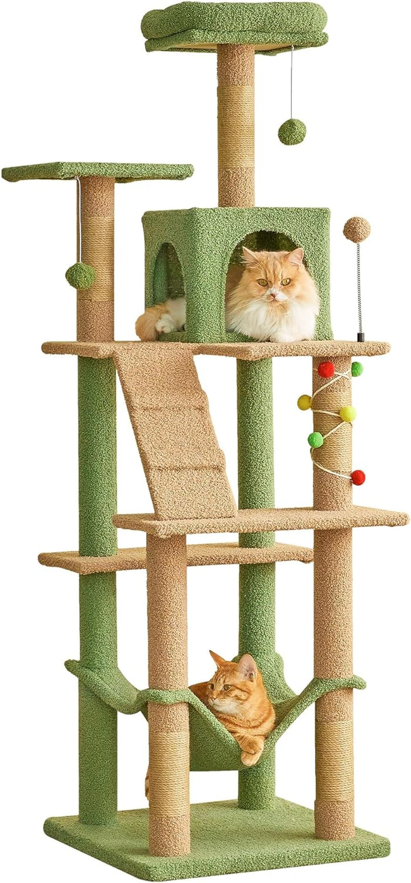 MWPO 63.8 Inches Multi-Level Cat Tree for Large Cats with Sisal-Covered Scratching Posts, Padded Platform, Hammock and Condo,Stable Cat Tower Cat Condo Pet Play House-Light Gray