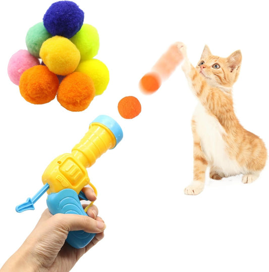 1 Cat Ball Launcher + 10Pcs 1.2’’Cat Toy Balls Silent Plush Elastic Cat Ball Toy Indoor Interactive Toys for Kitty, Dog and Pet, Ball Shooter for Training and Playing