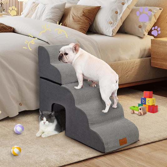 5 Step Dog Steps for Bed 30 Inches Height,Dog Stairs for Small Dogs,Pet Stairs for High Beds,Dog Ramp for Bed,Dog Steps for High Bed,Dog Steps for Couch,Pet Ramps for Small Dogs,Grey