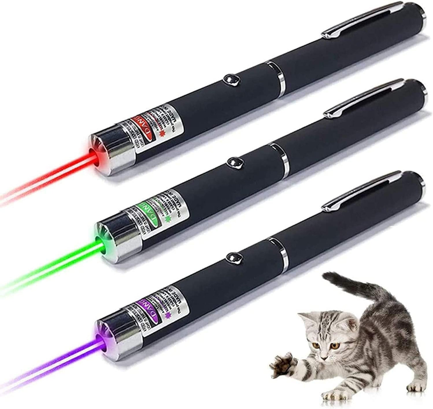 3 Pack Cat Laser Pointer Toys for Indoor Cats Dogs Kitten, Long Range Mice and Kitten Interactive Pointer