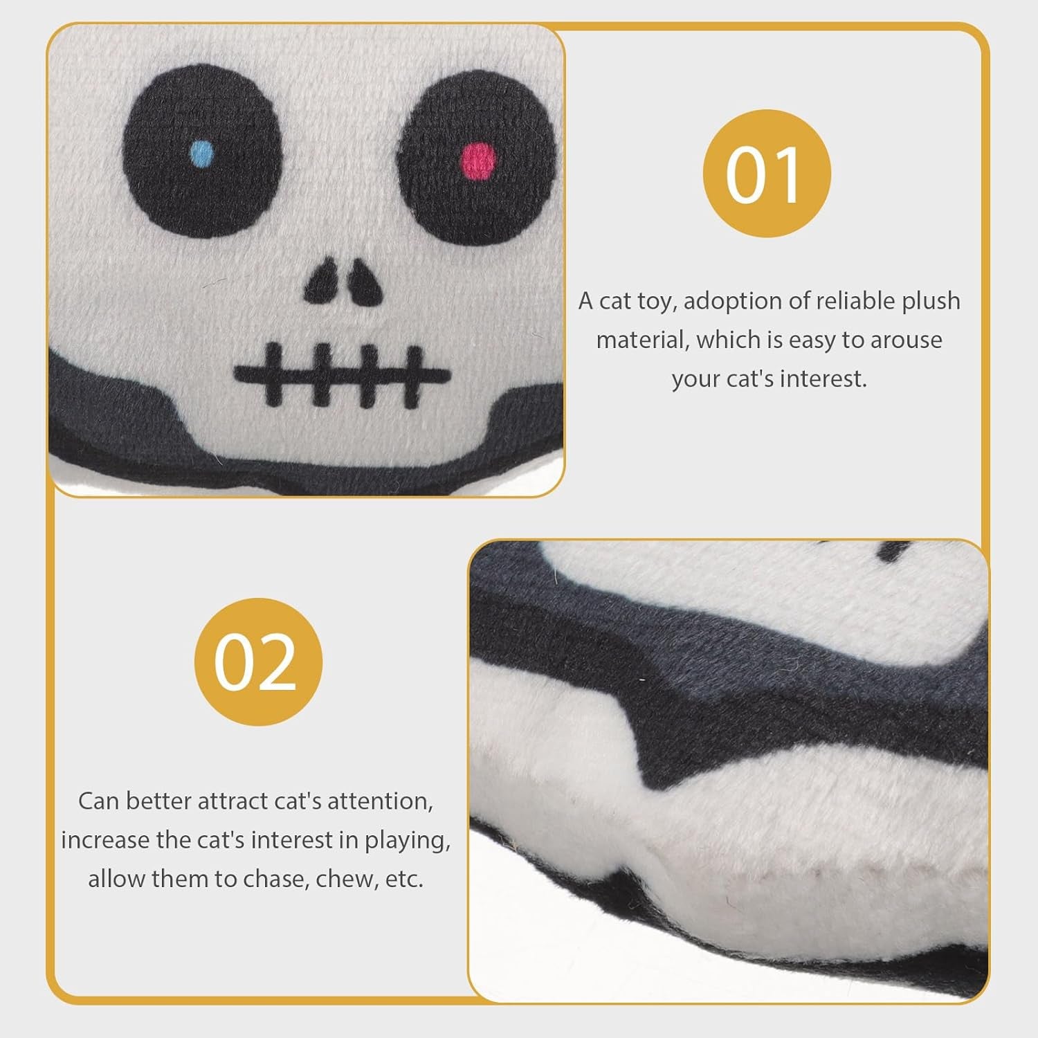 3Pcs Halloween Cat Catnip Toys Skull Pumpkin Bat Shaped Interactive Toys Plush Cat Teething Toys for Indoor Outdoor Cat Play