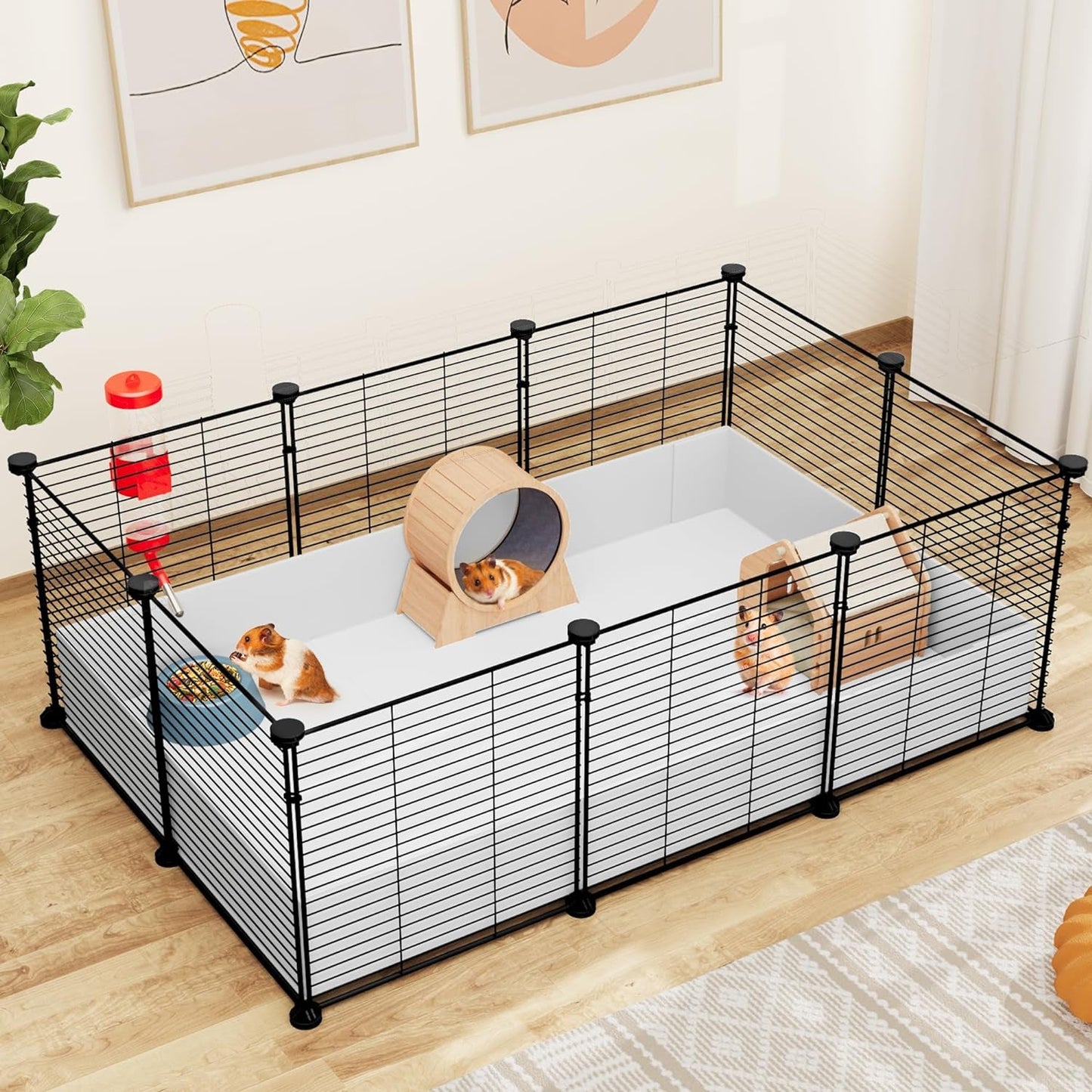 YITAHOME Guinea Pig Cage, Indoor C&C Small Animal Cage with Waterproof Plastic Liner, Loft and Partition for Bunny, Chinchilla and Hamster, Habitat Fence Playpen with 25PCS Pannels