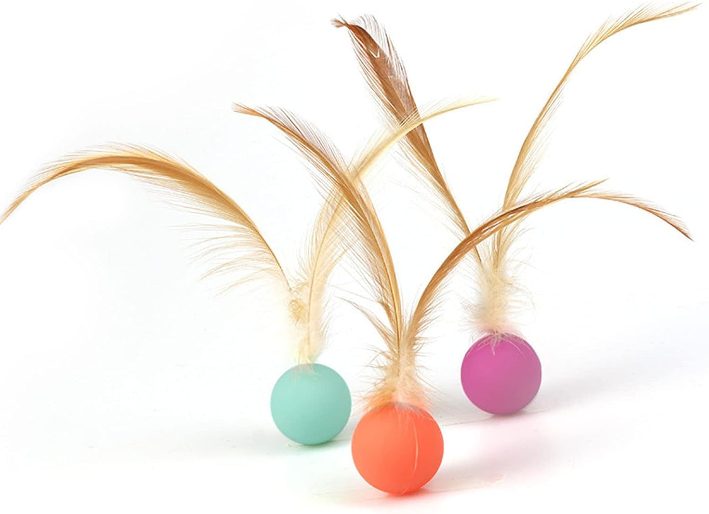 3 Pcs Cat Toy Balls Bite Resistant Cat Toys Bouncy Balls with Feathers High Rebound Pet Interactive Kitten Toys for Cats Indoor and Outdoor Play Interaction