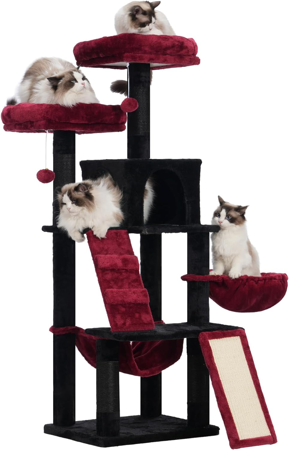 Heybly Cat Tree, Cat Tower for Indoor Cats,Multi-Level Cat Furniture Condo for Cats with Padded Plush Perch, Cozy Basket and Scratching Board Light Gray HCT014W