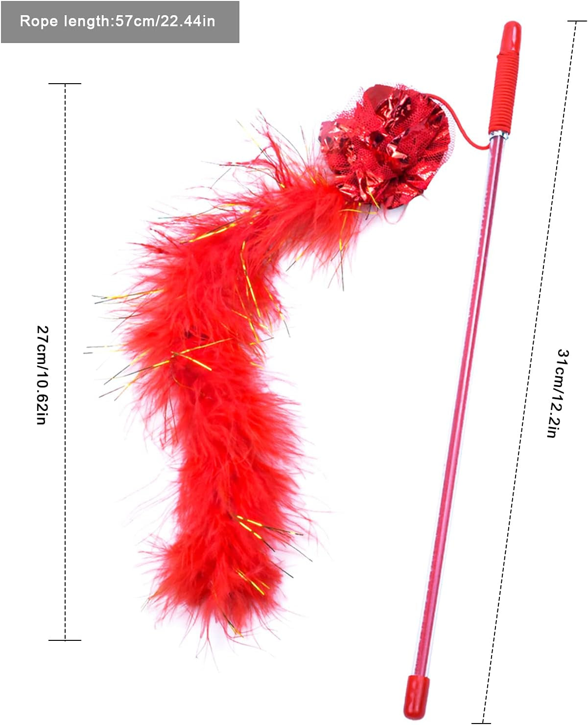 2 Pcs Cat Wand Toys,Interactive Cat Feather Toy,Purple and Red Funny Cat Stick for Home Cats, Cat Toy to Improve Responsiveness