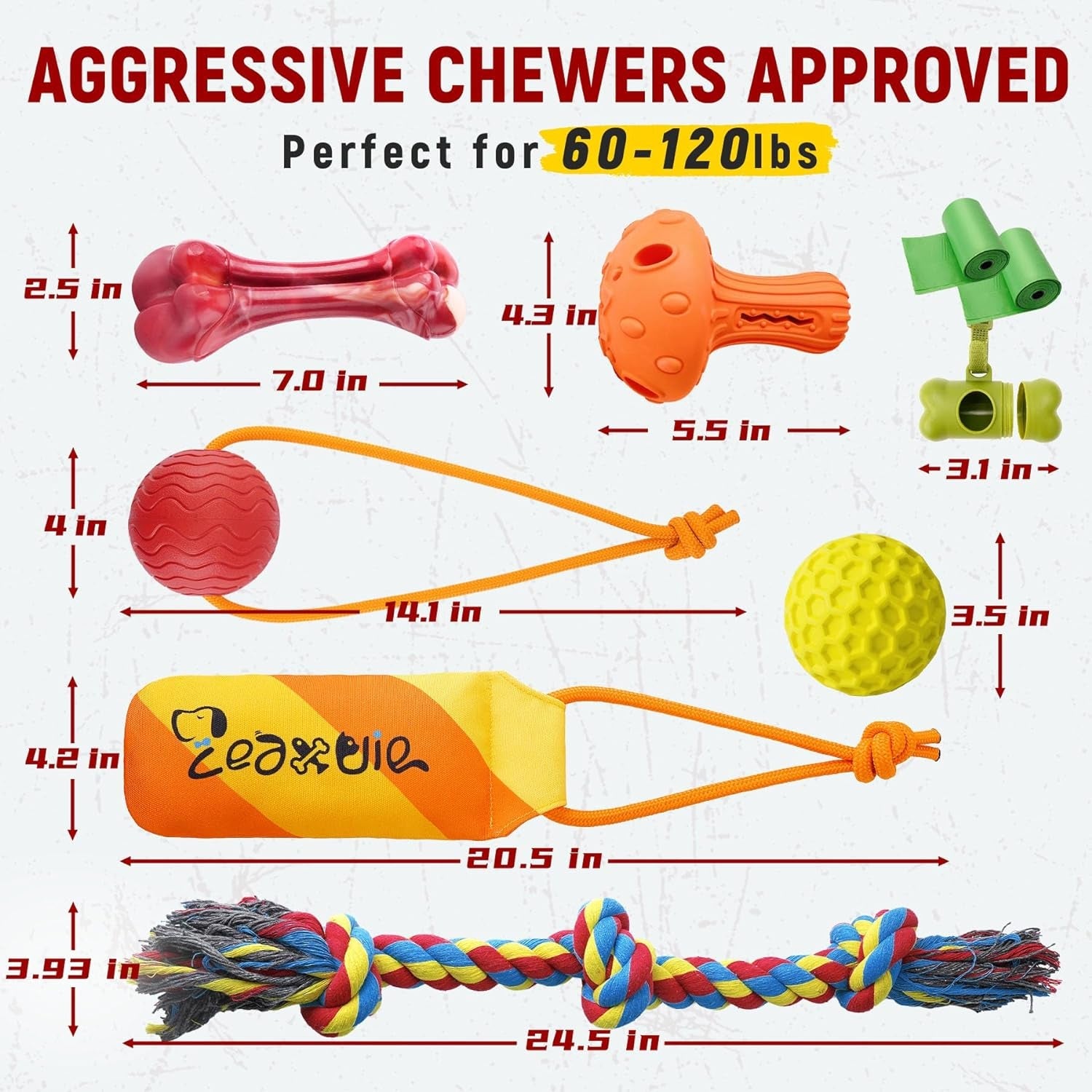 Zeaxuie Heavy Duty Various Dog Chew Toys for Aggressive Chewers - 9 Pack Value Set Includes Indestructible Rope Toys & Squeaky Toys for Medium, Large & X-Large Breeds (For Super Chewers)