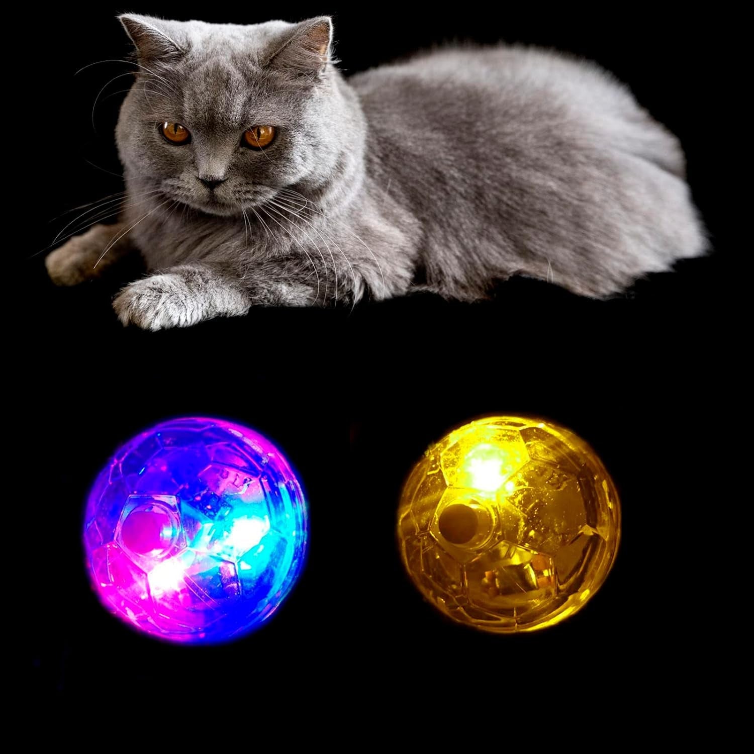 2 Pieces LED Motion Activated Ghost Hunting Cat Ball Light up Paranormal Investigate Cat Balls Interactive Fashion Lighted Glow Jumping Running Exercise Pet Ball Toys for S M L Pets Activity