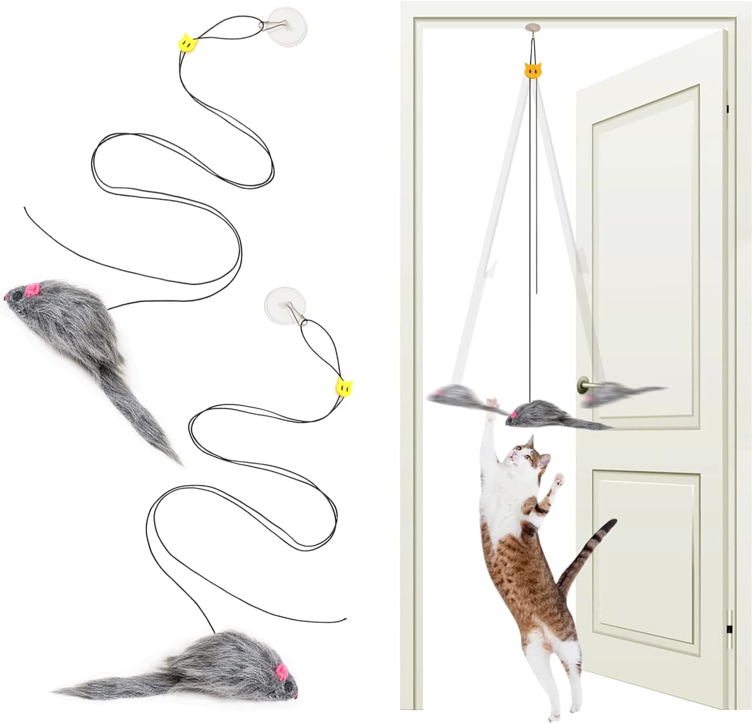 2PCS Door Hanging Cat Toy, Interactive Cat Toys for Bored Indoor Adult Cats, Home Alone Cat Toys Self Play, Cat Door Toy with Adhesive Hooks, Cat Exercise Stimulation Kitten Toys with Mouse