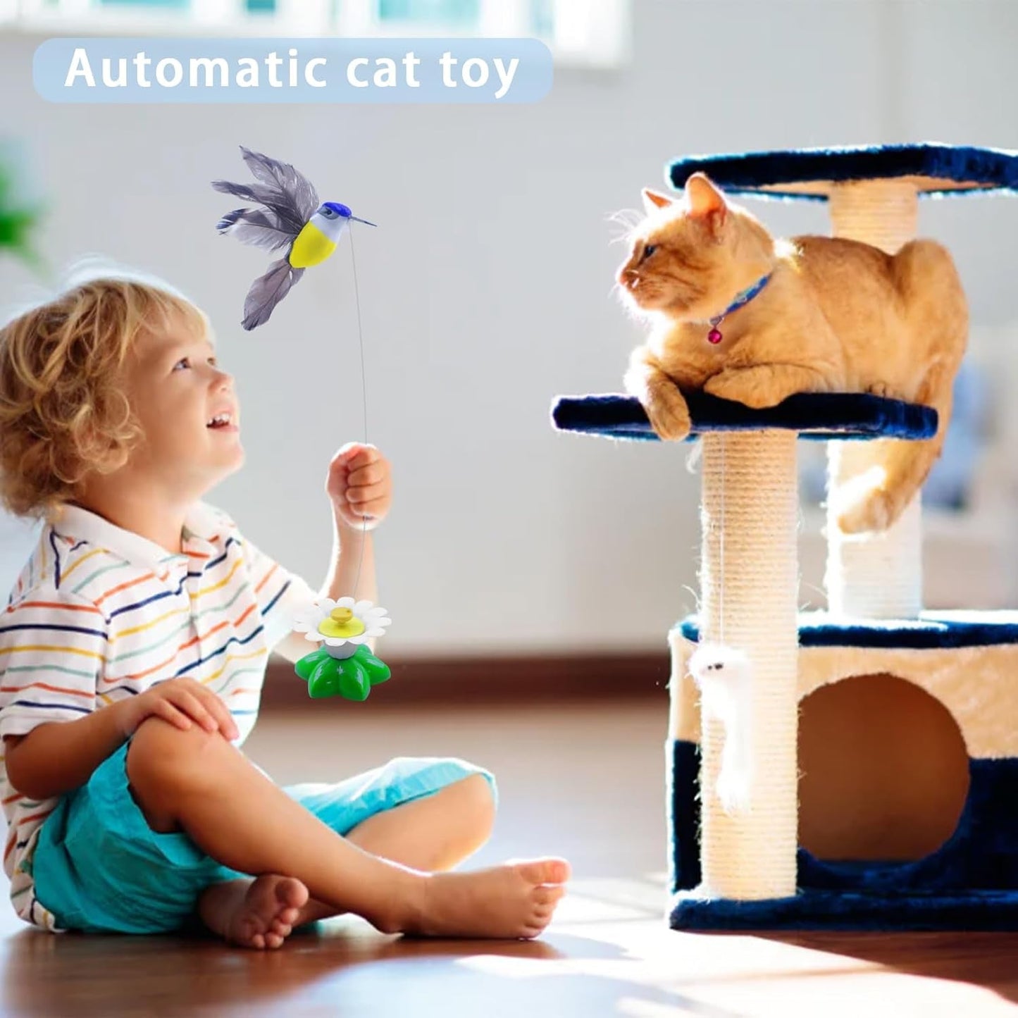 2PCS Electric Bird & Butterfly Teasing Cat Toy Interactive Bird Toy for Cats Interactive Cat Toy Automatic Electric Butterfly 360°Rotating Kitten Toy Fun Flying Bird Cat Play Chase Toys…